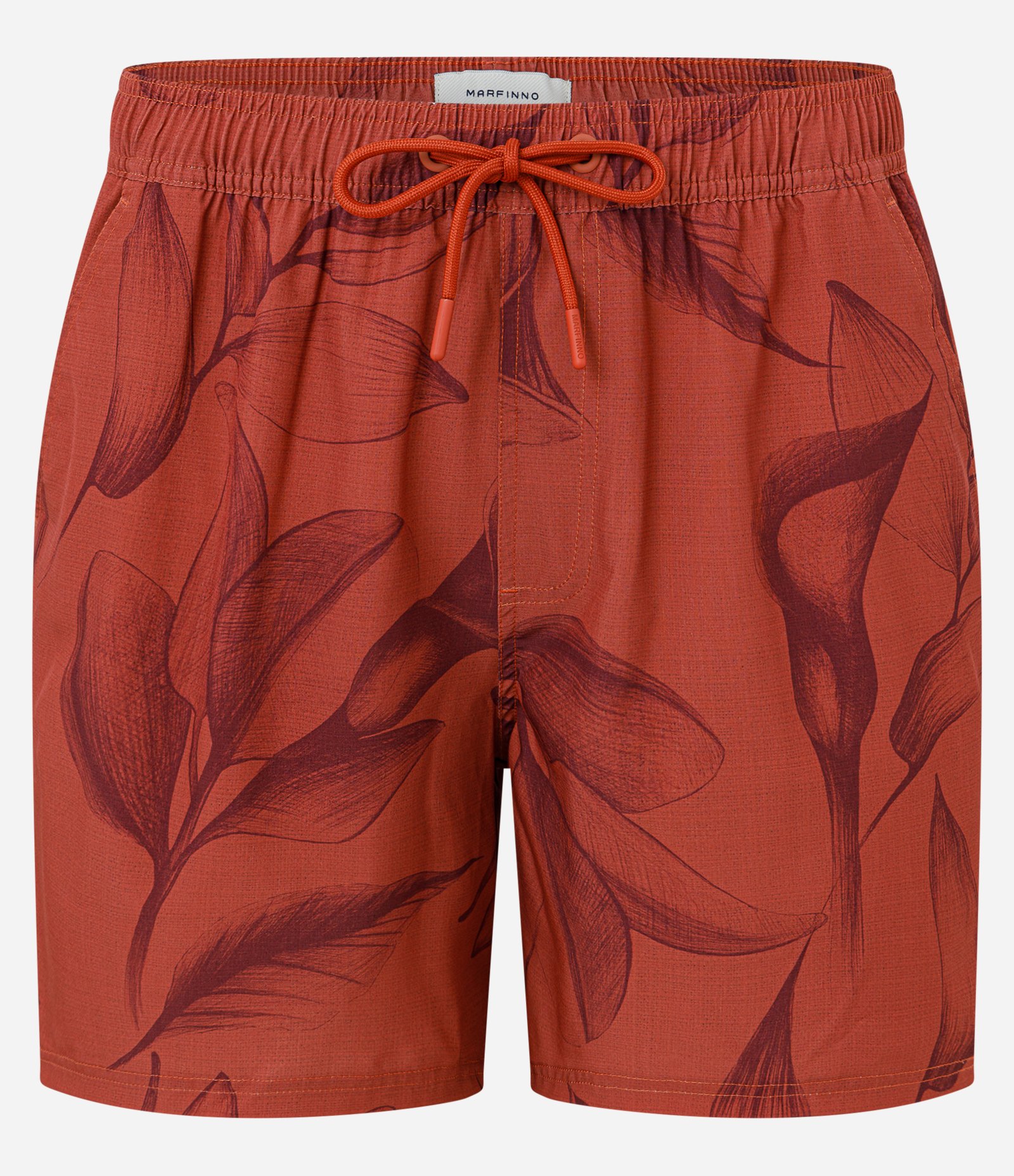 Bermuda em Microfibra com Cós Elástico e Estampa de Folhagem Vermelho 6