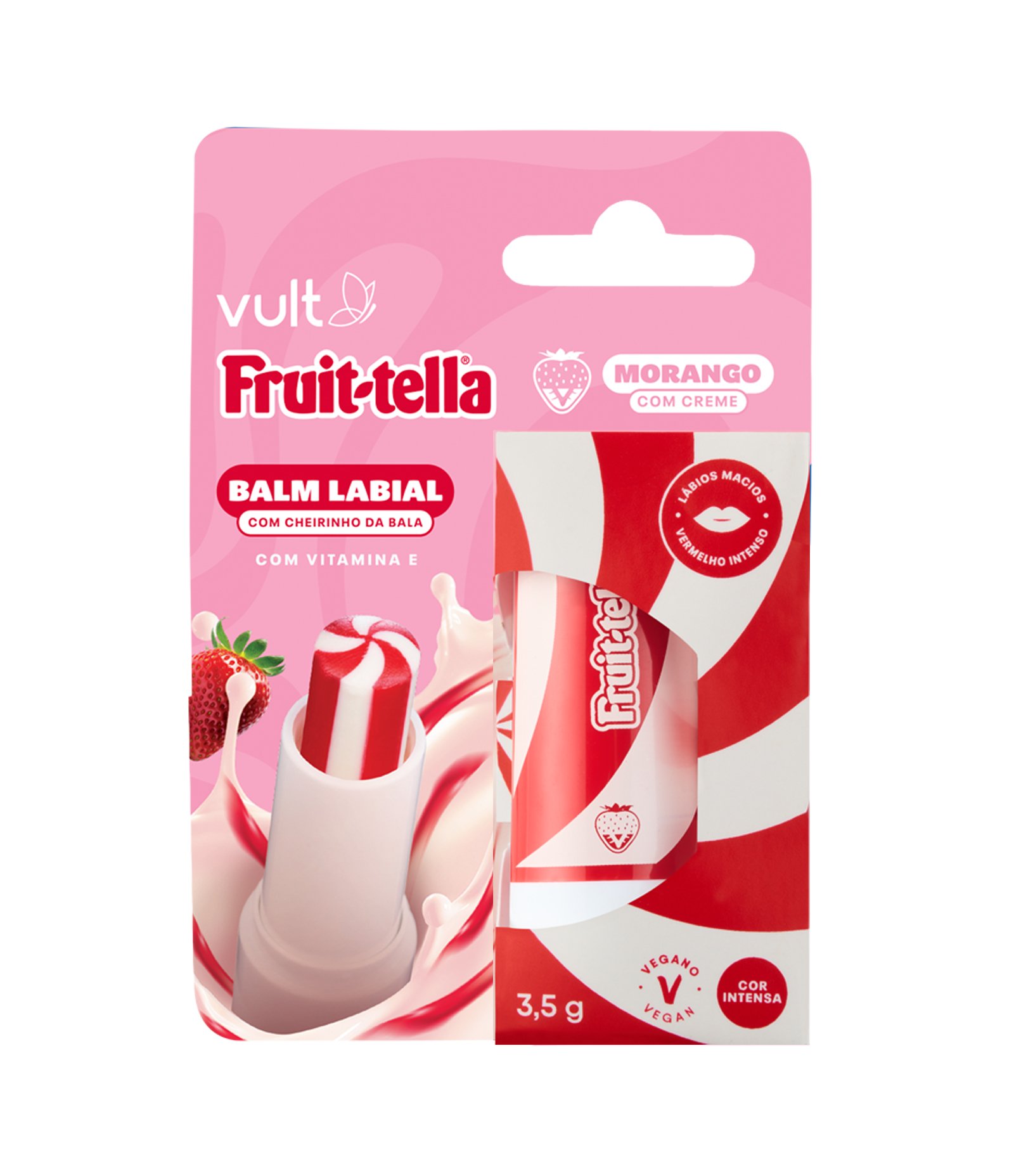 Balm Labial Morango com Creme FPS15 Coleção Fruittella 3 5g Vult 3,5g 5