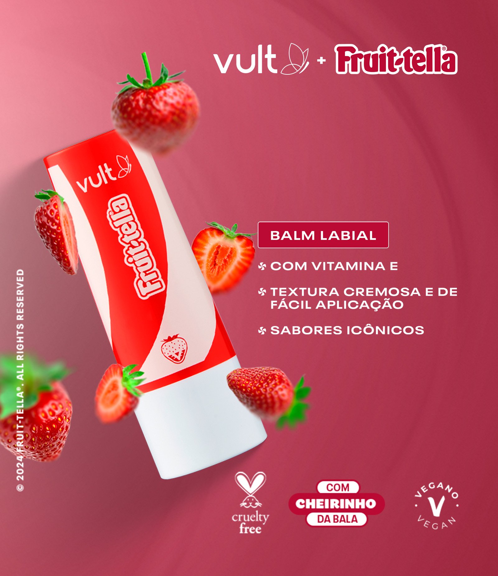 Balm Labial Morango com Creme FPS15 Coleção Fruittella 3 5g Vult 3,5g 6
