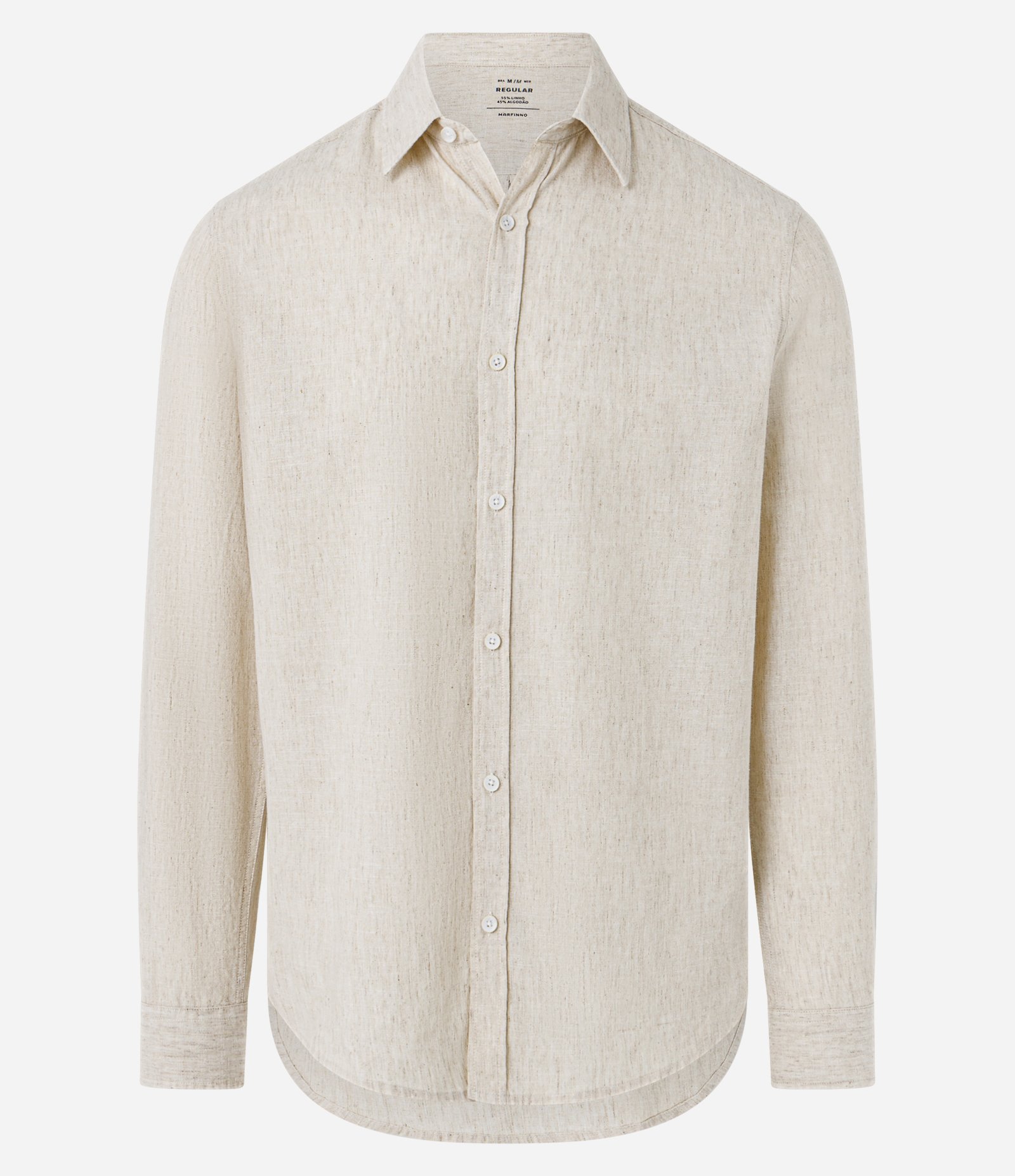 Camisa Regular Básica em Linho com Gola Colarinho Bege Médio 5