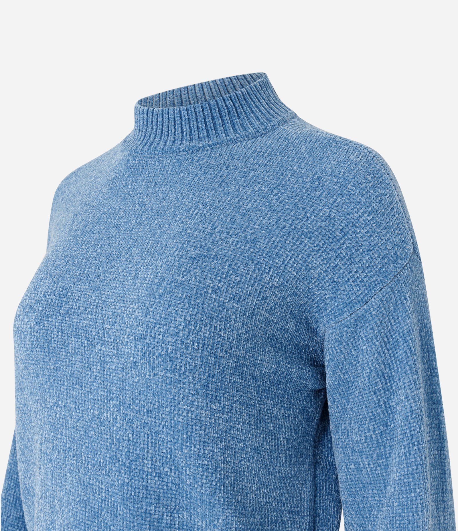 Suéter em Chenille com Golinha Alta e Ribanas Azul Médio 5