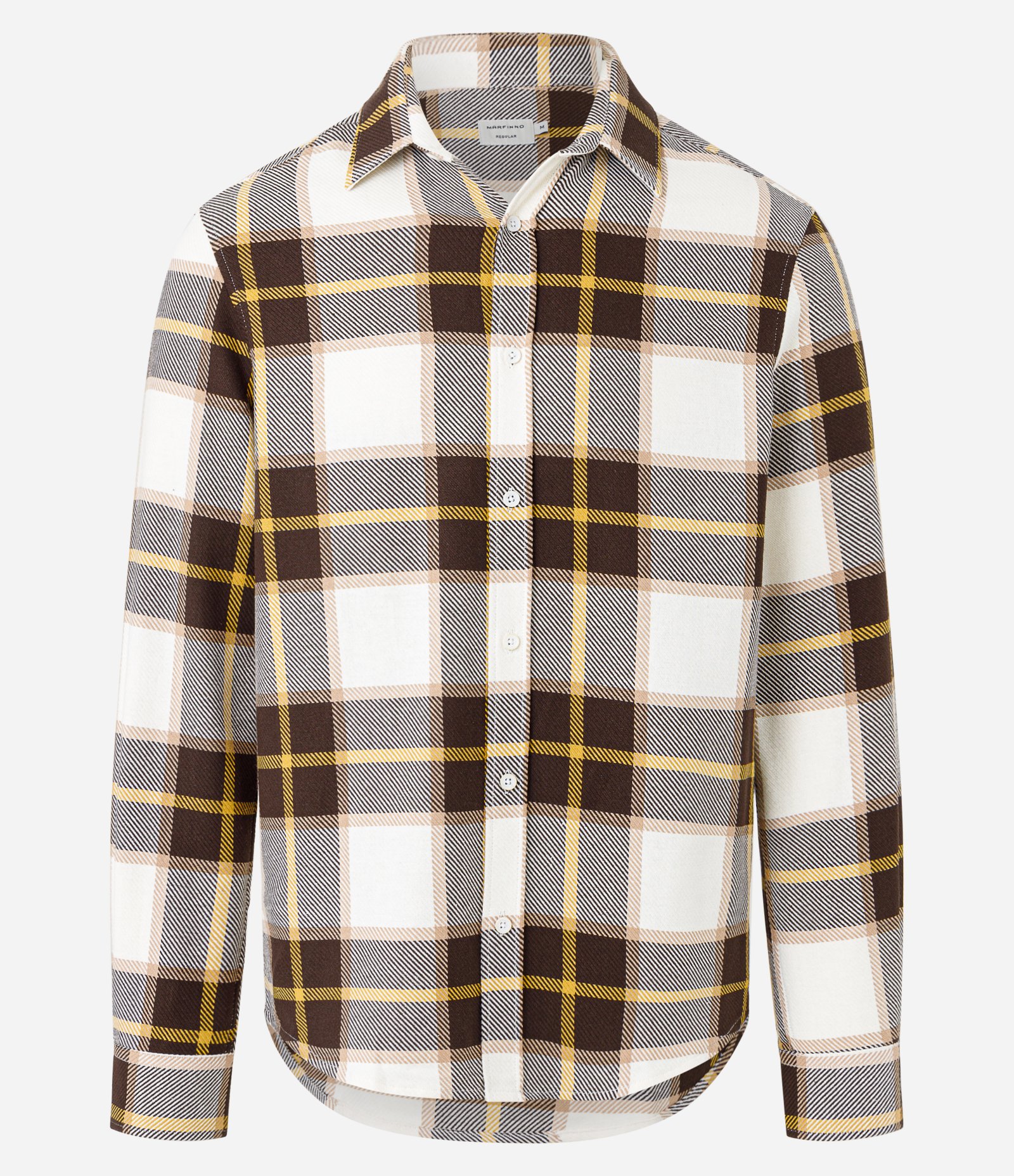 Camisa Regular em Flanela com Estampa Xadrez Branco/Marrom/Amarelo 1