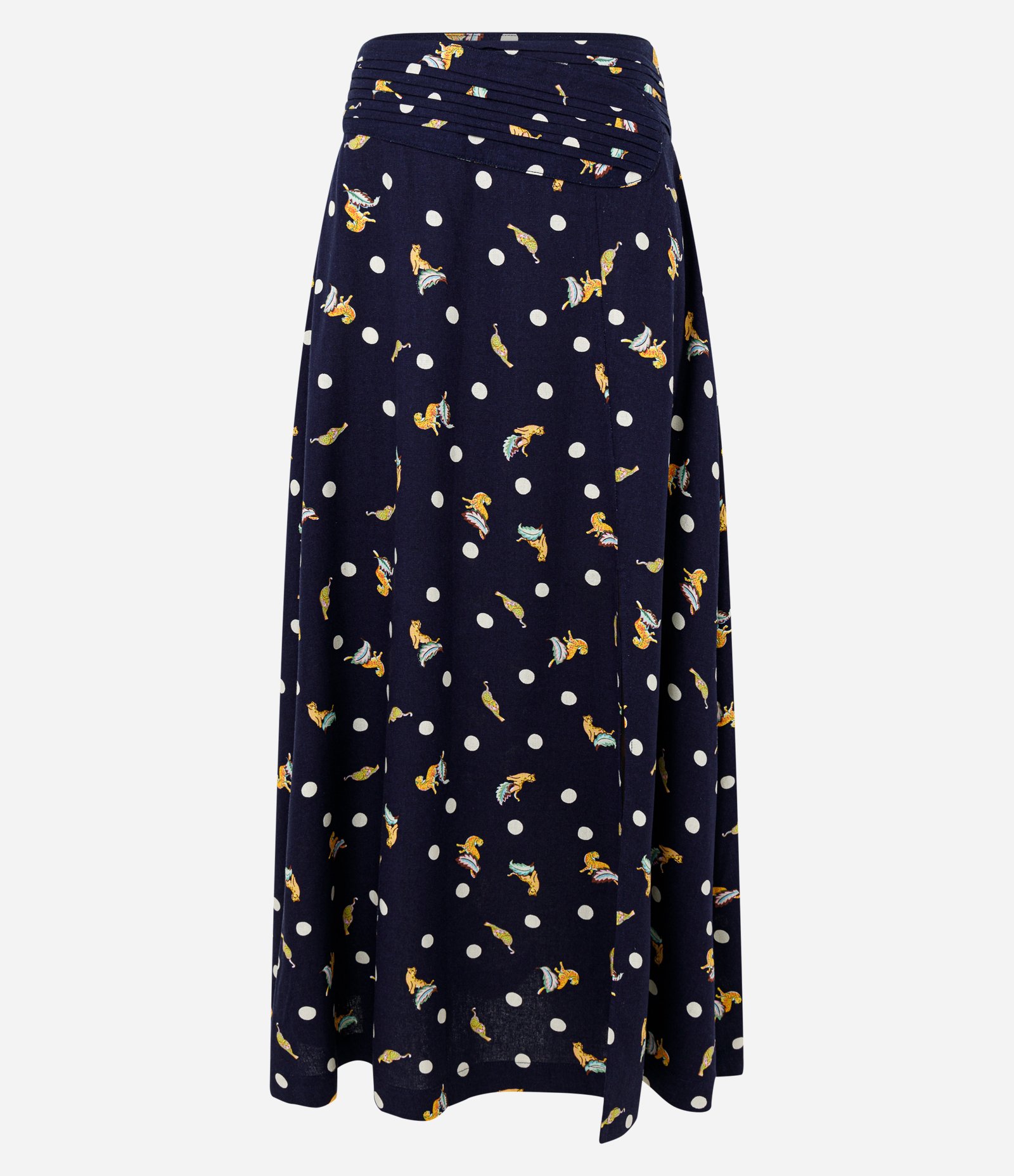 Saia New Midi em Viscose e Linho com Estampa de Oncinhas Azul Marinho 5