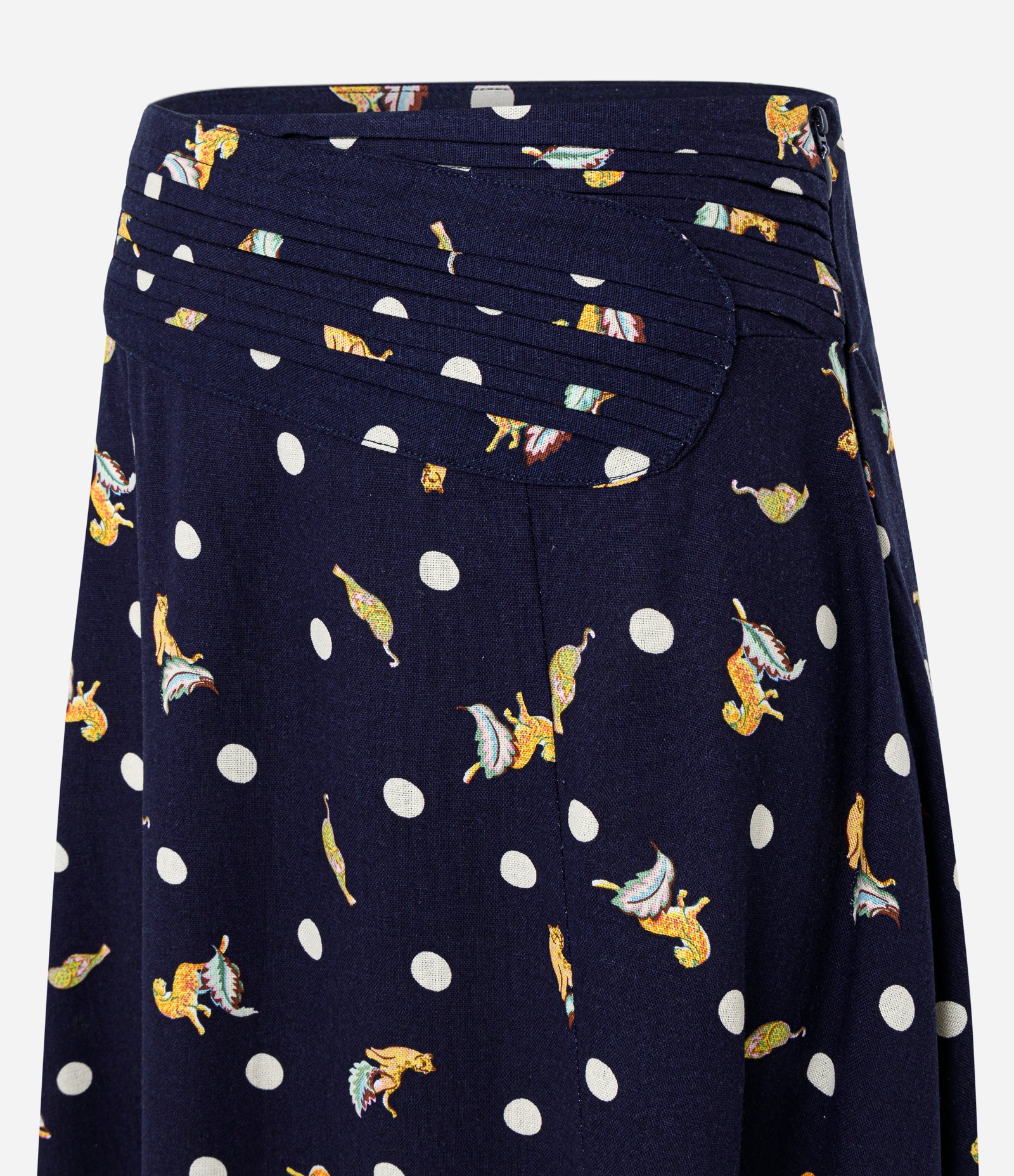 Saia New Midi em Viscose e Linho com Estampa de Oncinhas Azul Marinho 6