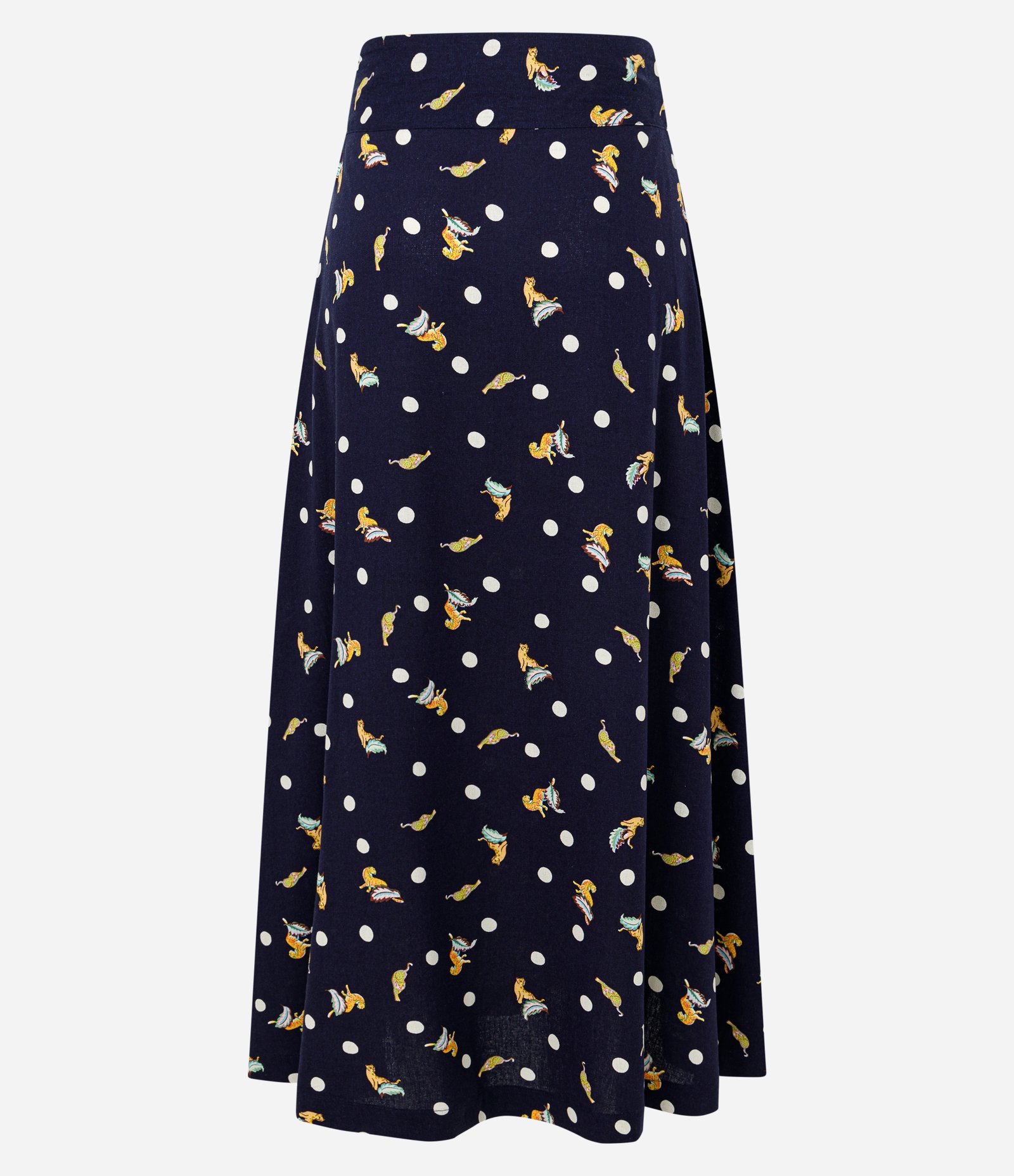 Saia New Midi em Viscose e Linho com Estampa de Oncinhas Azul Marinho 7