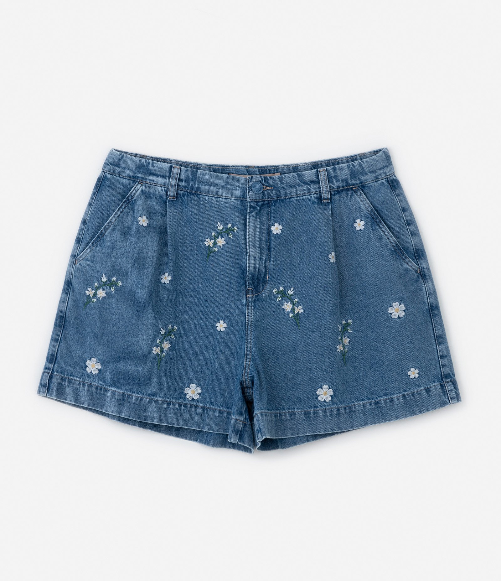 Short em Jeans com Flores Bordadas Curve & Plus Size Azul 6