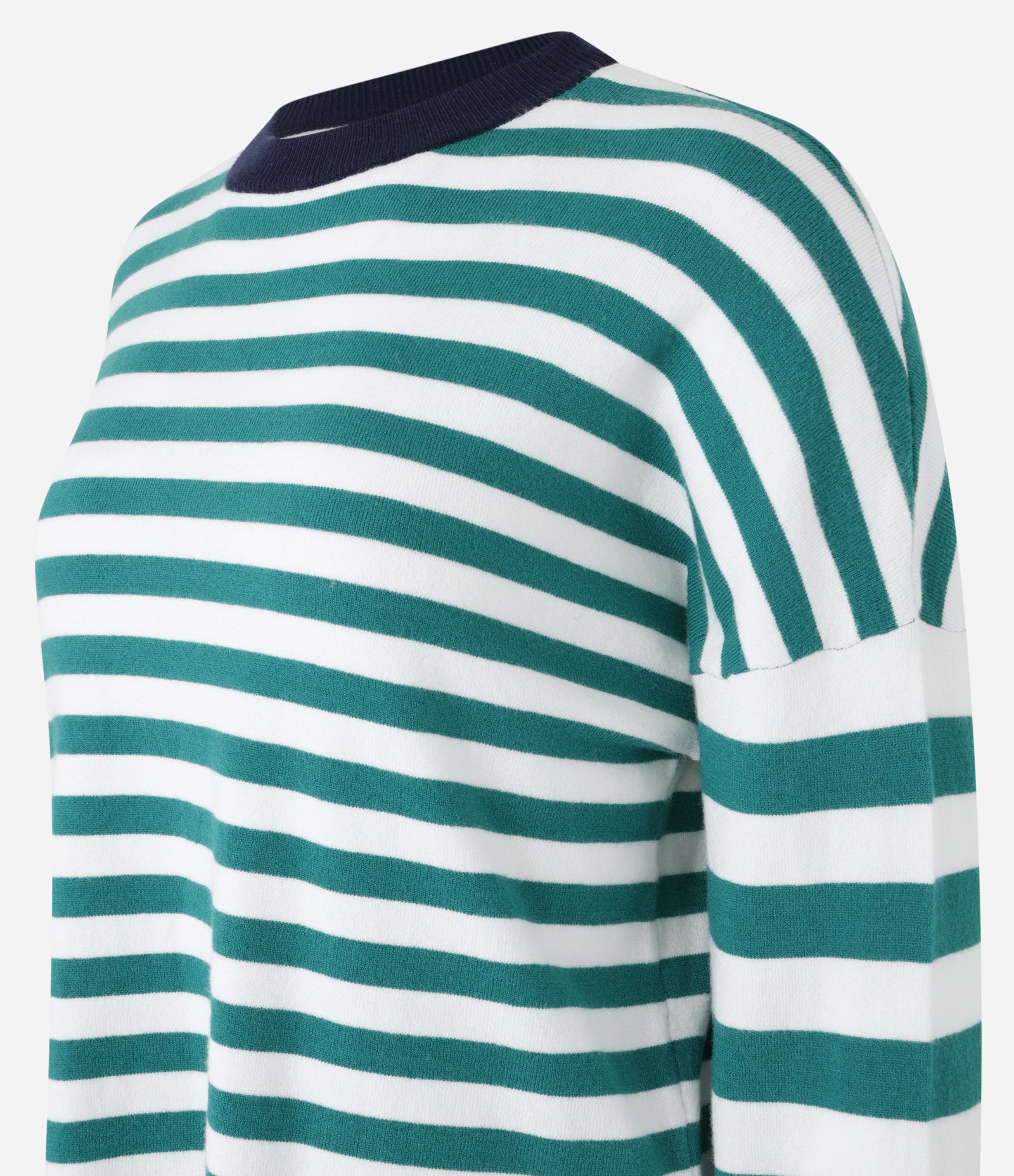 Suéter Slim em Tricô com Listras e Gola Contrastante Verde 5