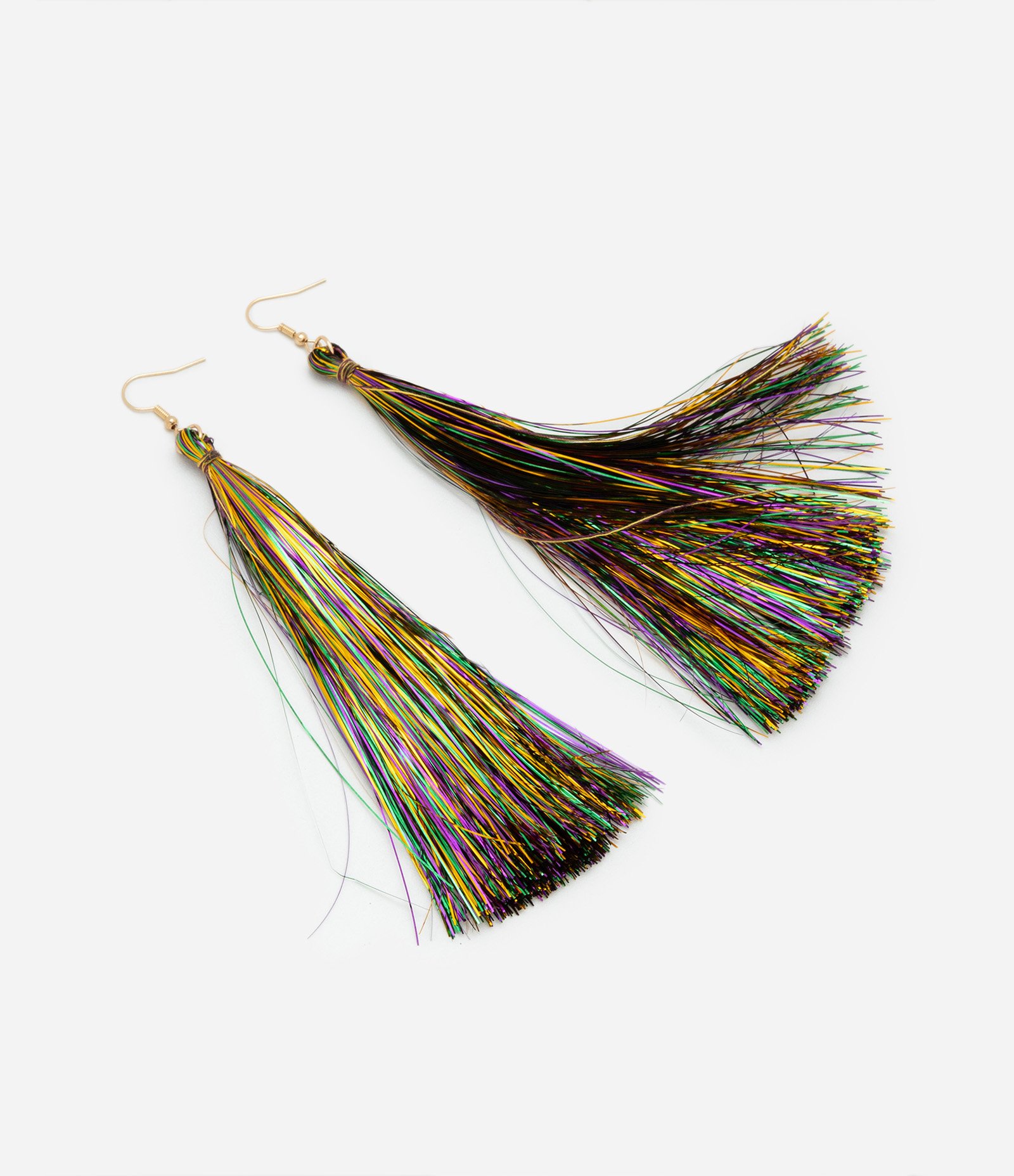 Brinco Fio em Plástico com Franjas Metálicas Coloridas Multicores 4