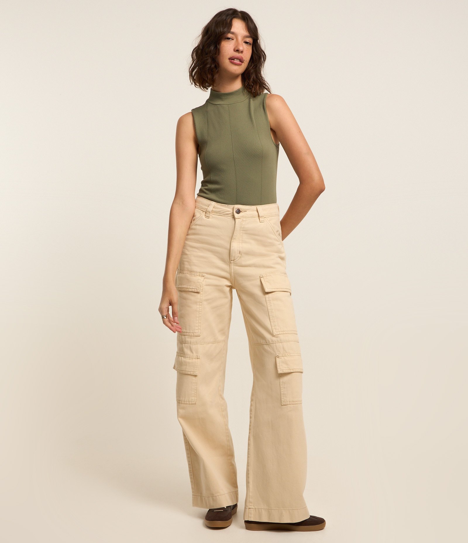 Body Seamless com Textura Espinha de Peixe e Gola Alta Verde 2