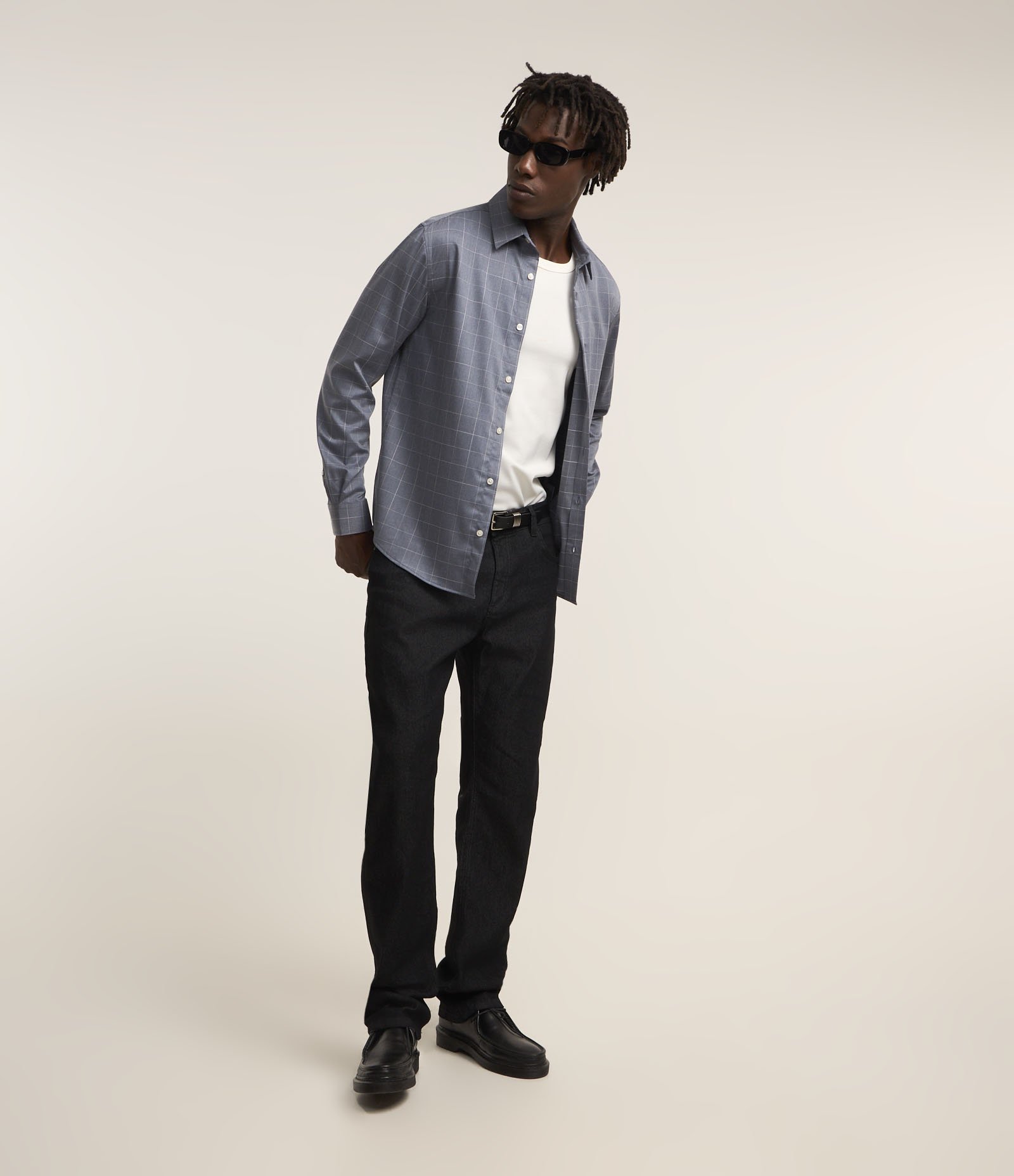 Camisa Regular com Fibra de Bambu e Estampa Xadrez Cinza Azulado 2