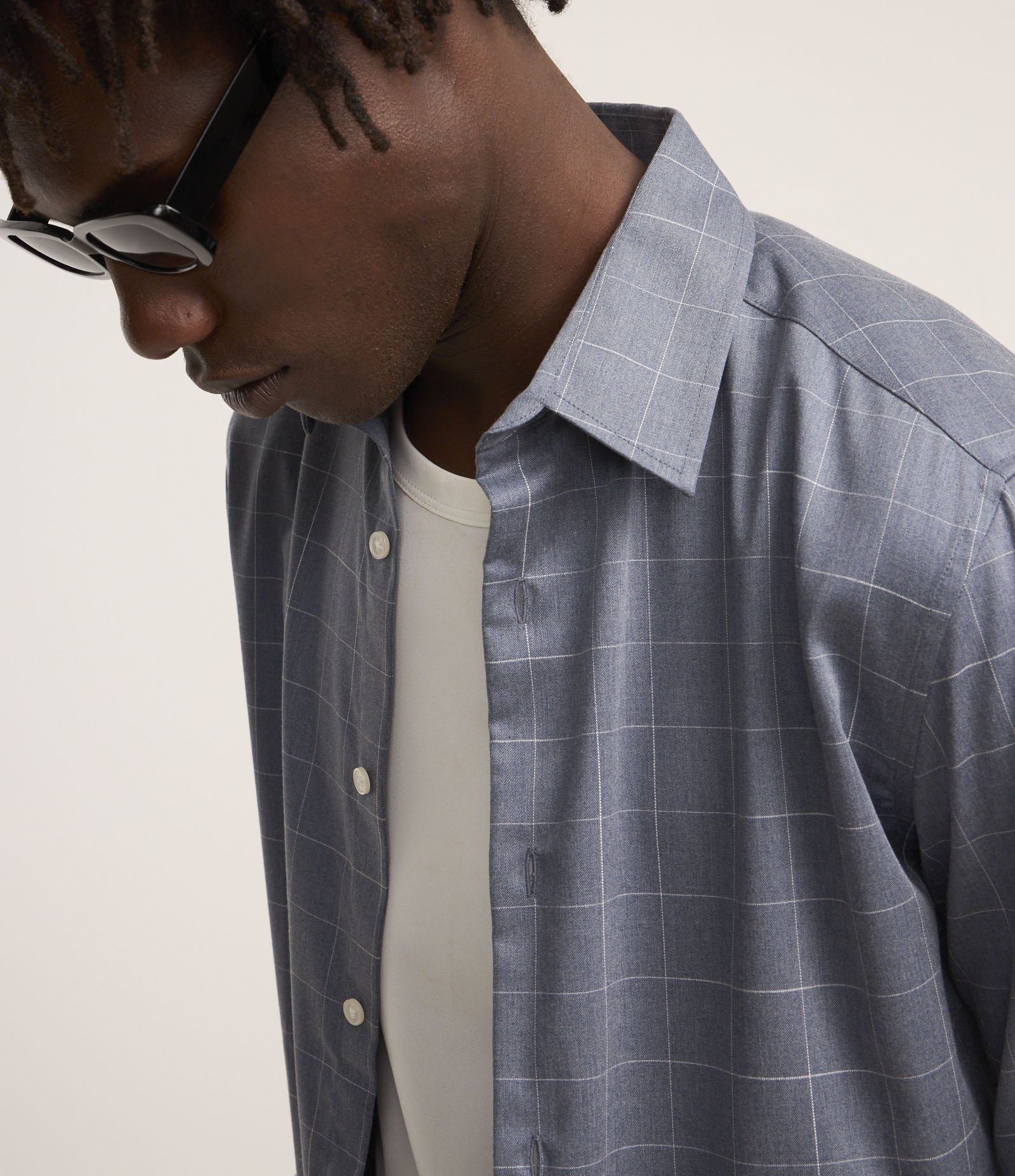 Camisa Regular com Fibra de Bambu e Estampa Xadrez Cinza Azulado 4