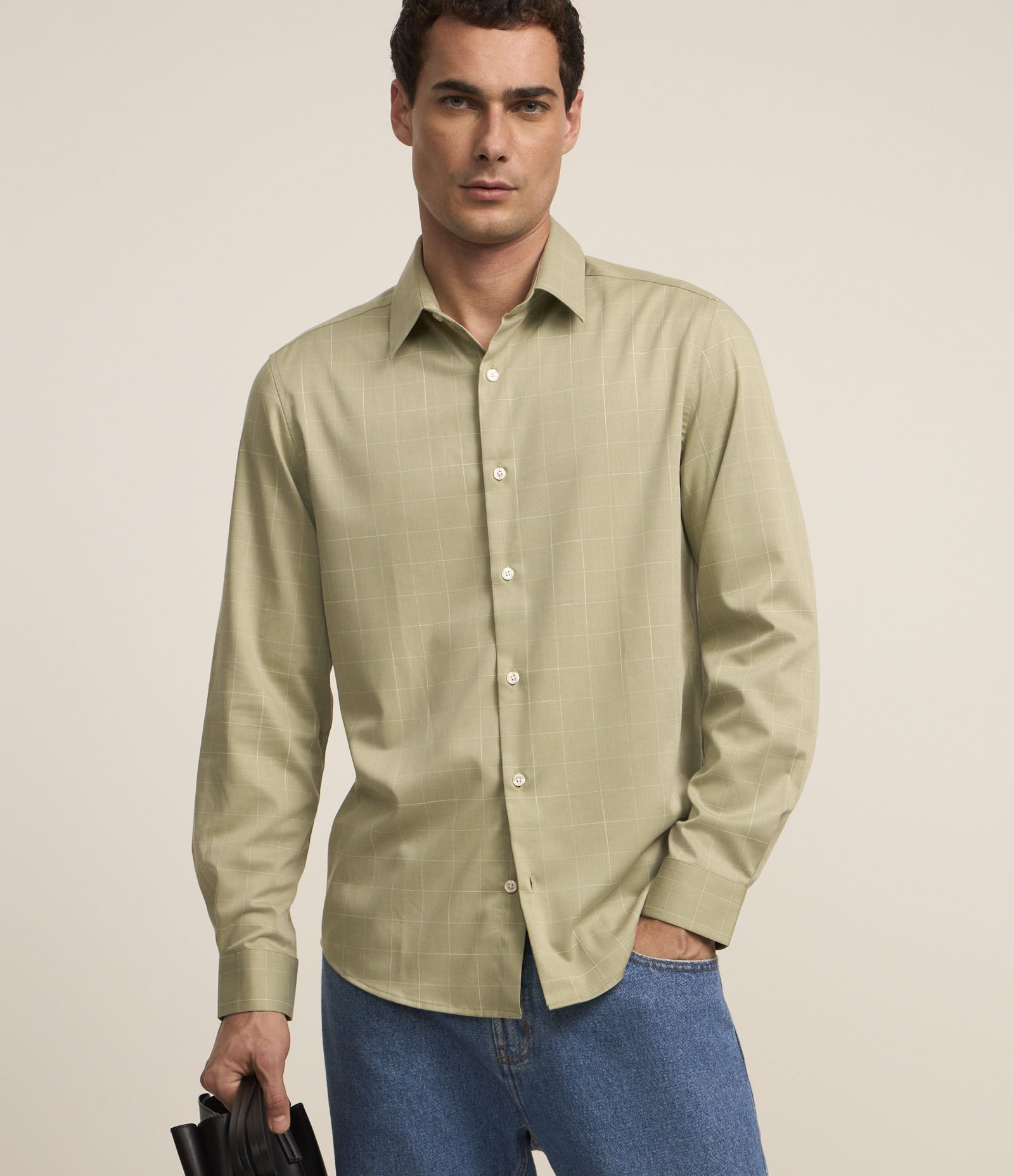 Camisa Regular com Fibra de Bambu e Estampa Xadrez Verde 1