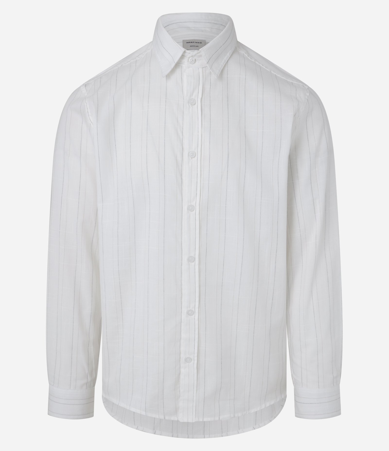 Camisa Regular em Voil com Textura e Listras Off White 1