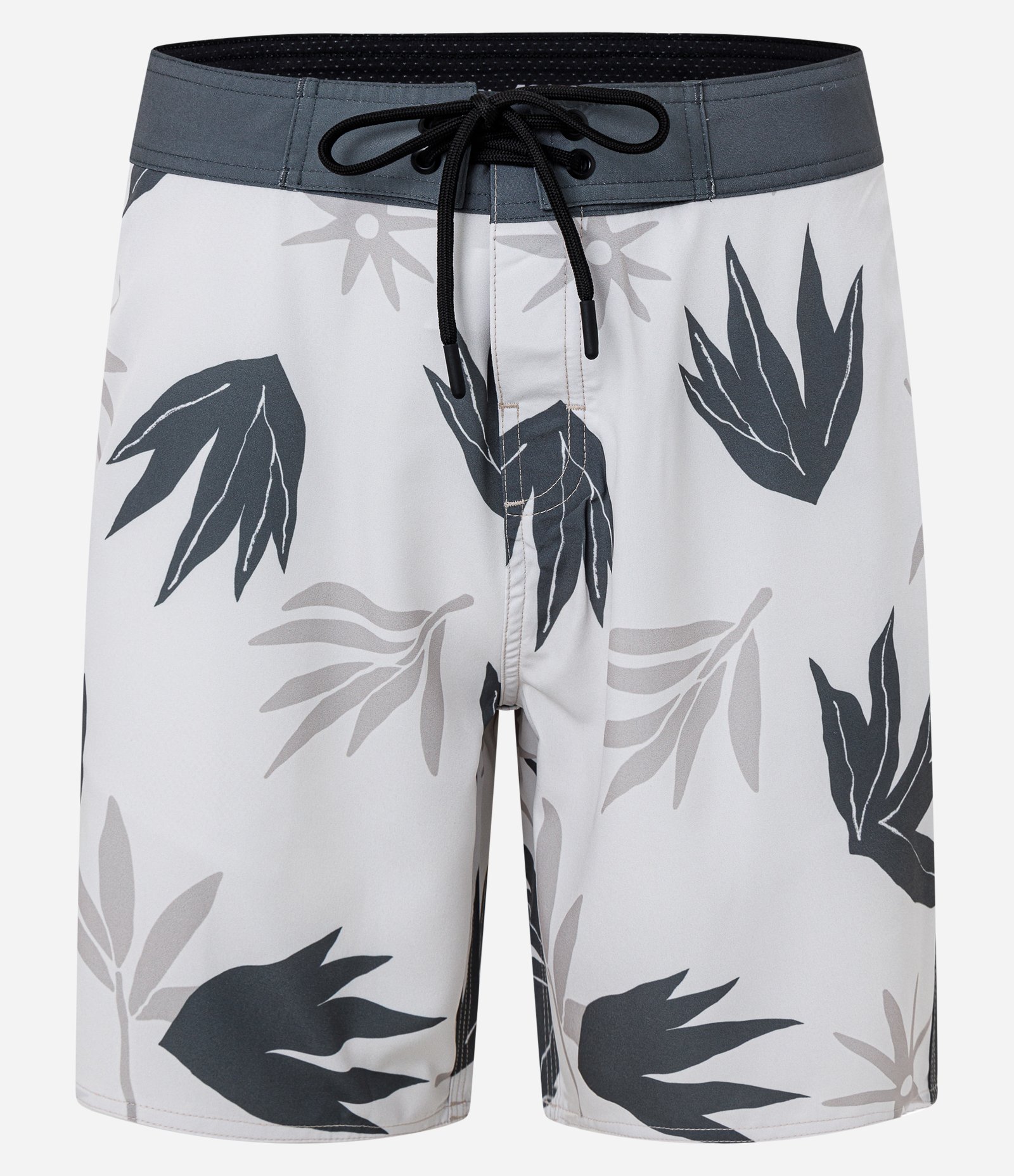 Bermuda com Estampa de Folhagem Abstrata e Cós Fixo Branco e Cinza 4
