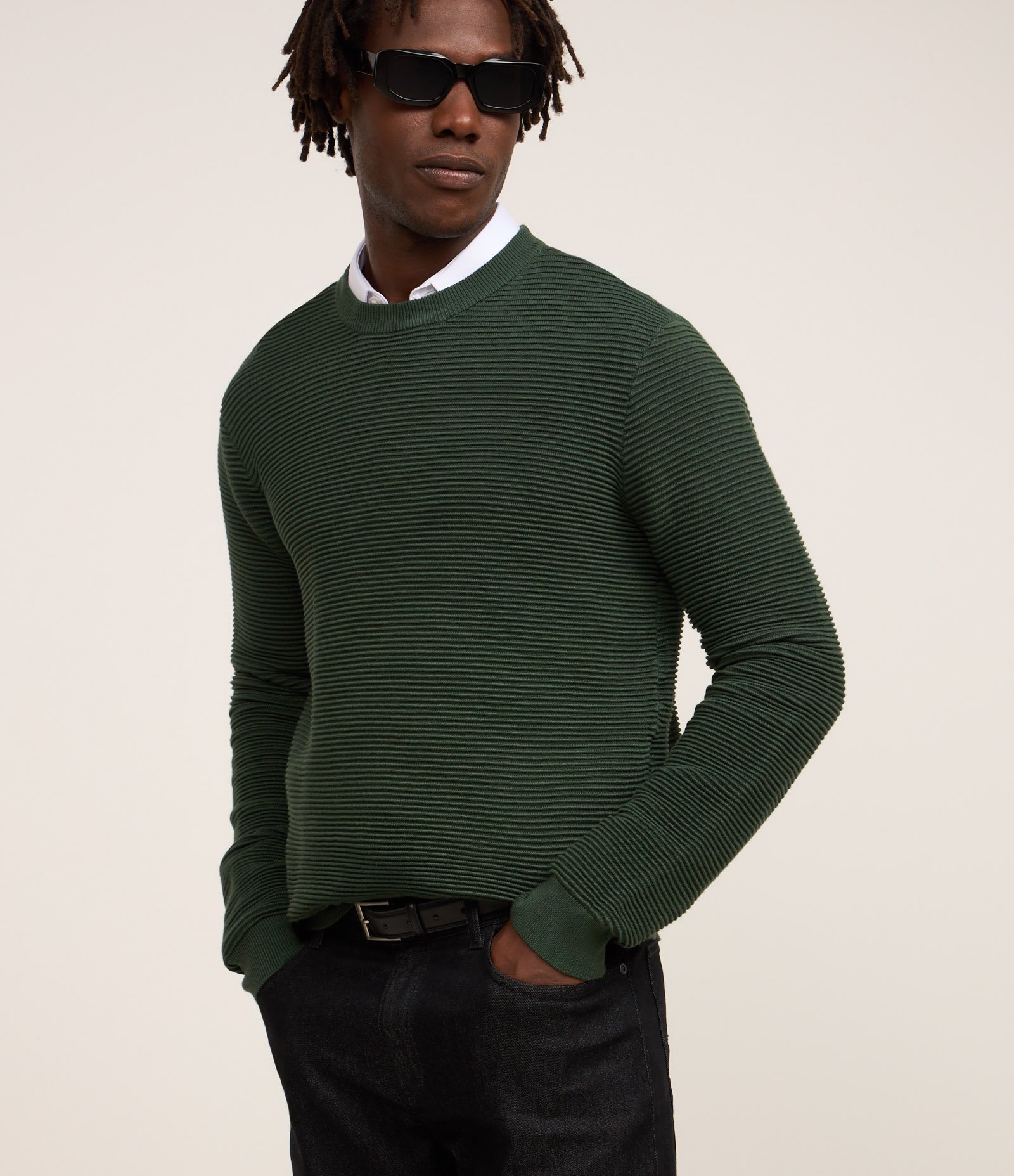 Suéter em Tricô Leve com Texturas Horizontais 1