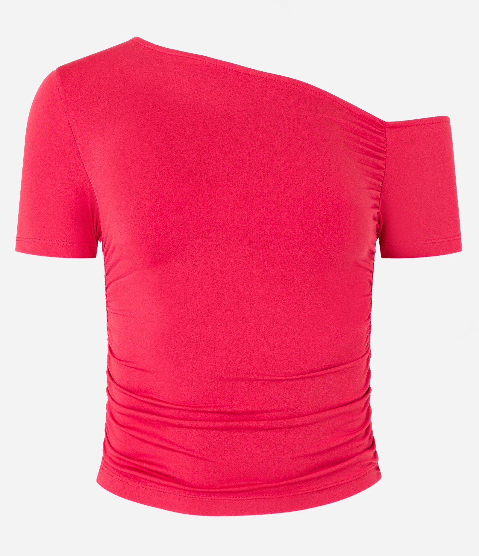 Blusa com Decote Assimétrico e Drapeado no Ombro Vermelho 4