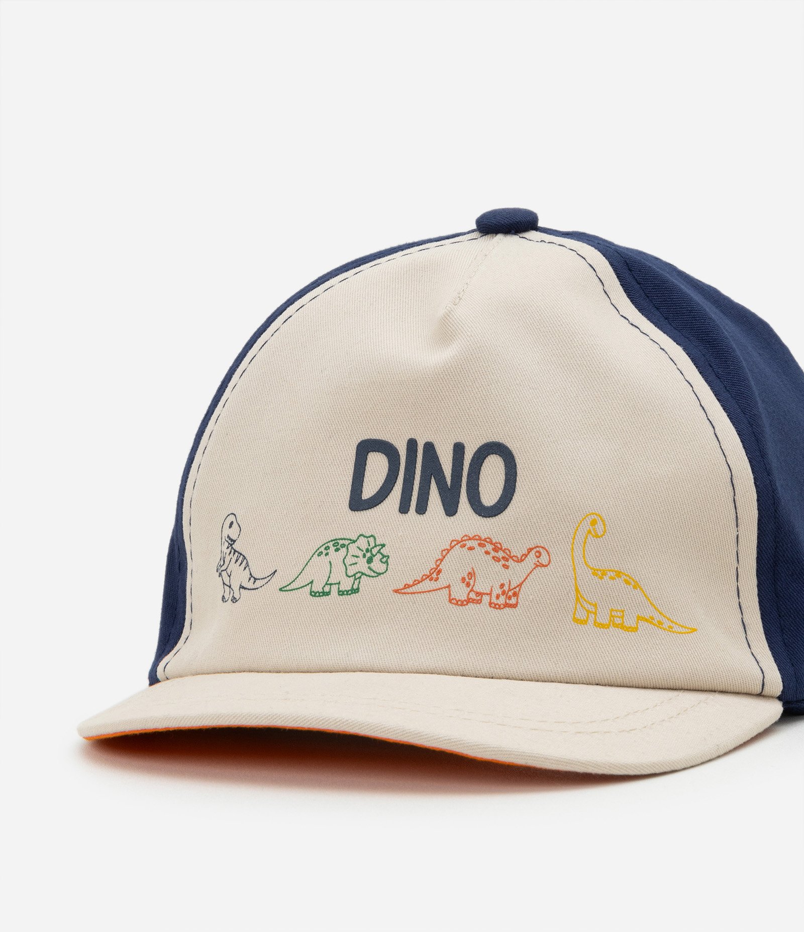 Boné Infantil em Sarja Bicolor com Estampa Dino - Tam U Azul/Bege 4