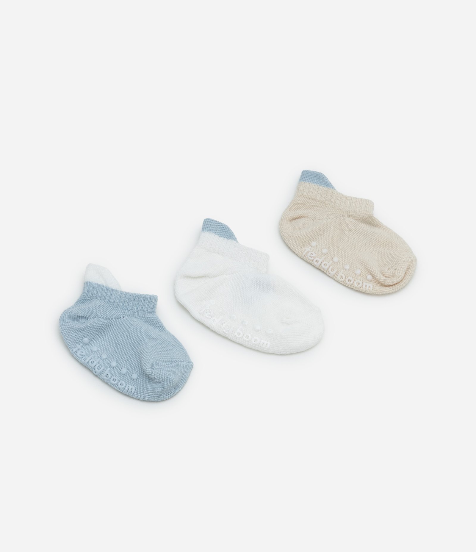 Kit 03 Meias Infantis com Carinha de Bichinho - Tam 0 a 12 meses Azul/Branco/Bege 2