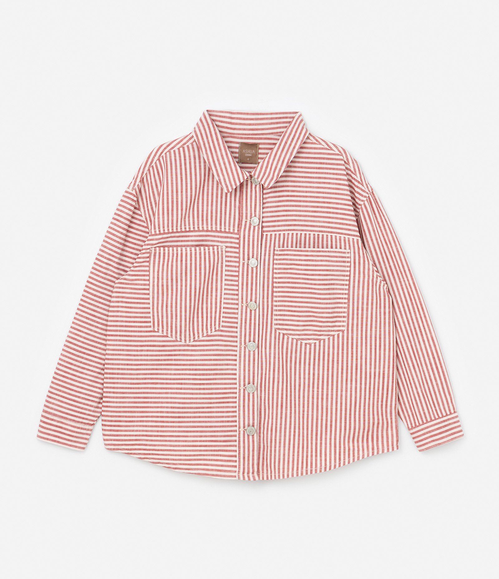 Jaqueta Leve Jeans com Estampa Listrada Curve & Plus Size Vermelho/Branco 5