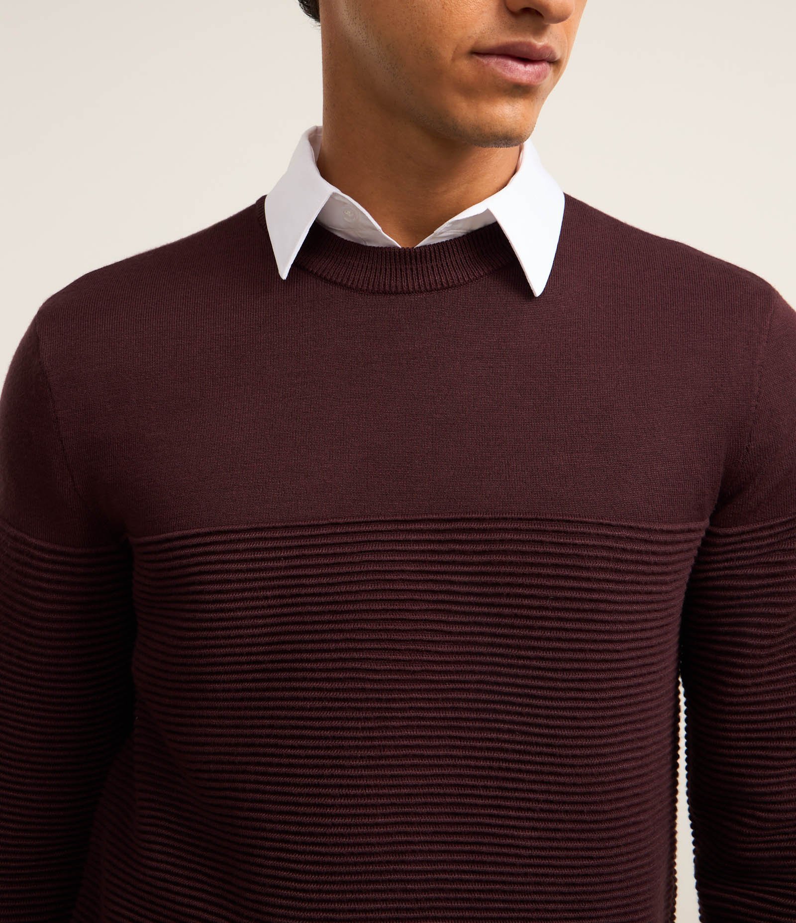 Suéter em Tricô com Textura em Nervuras Marrom 3