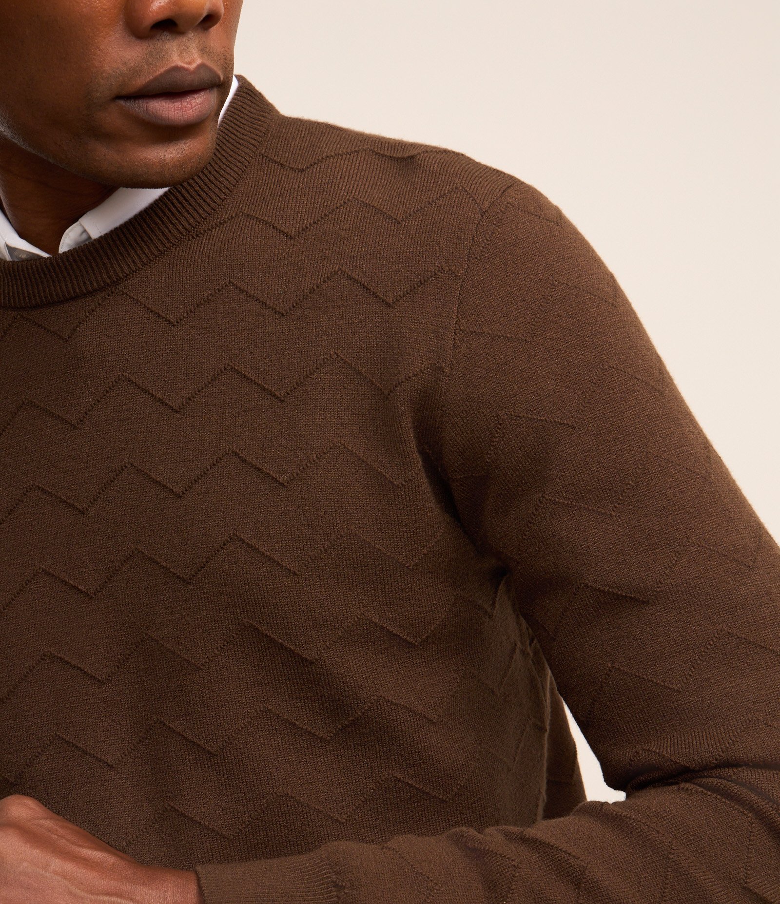 Suéter em Tricô com Textura Zig Zag Marrom 3