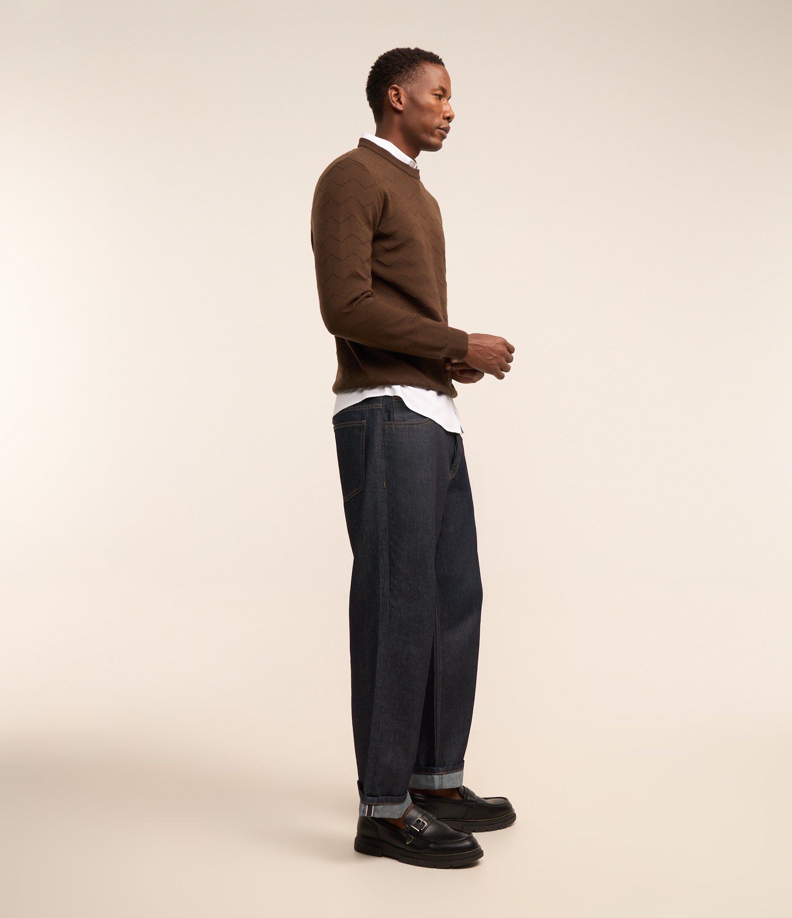 Suéter em Tricô com Textura Zig Zag Marrom 4