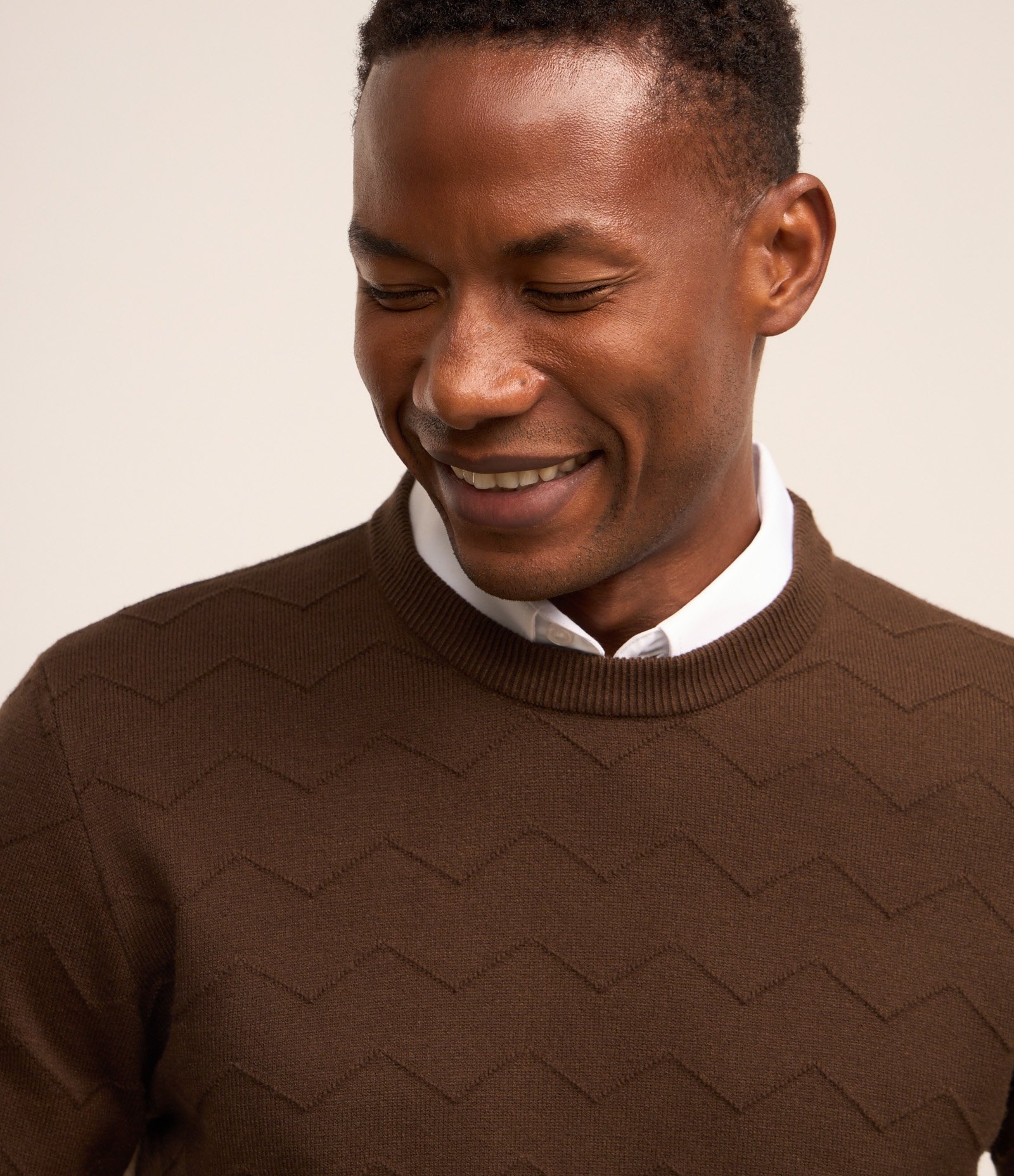 Suéter em Tricô com Textura Zig Zag Marrom 5