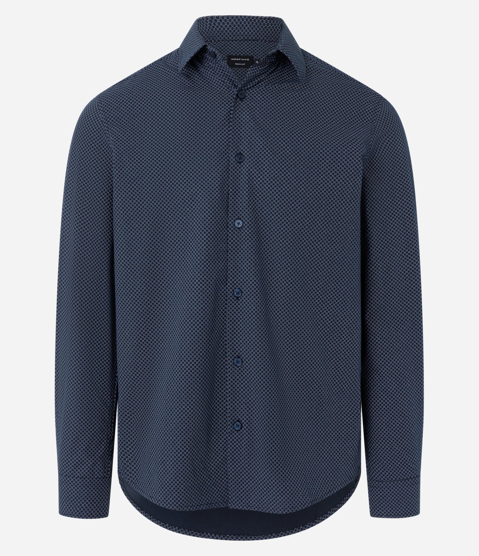 Camisa Regular em Tricoline com Estampa de Mini Print Azul Marinho 5