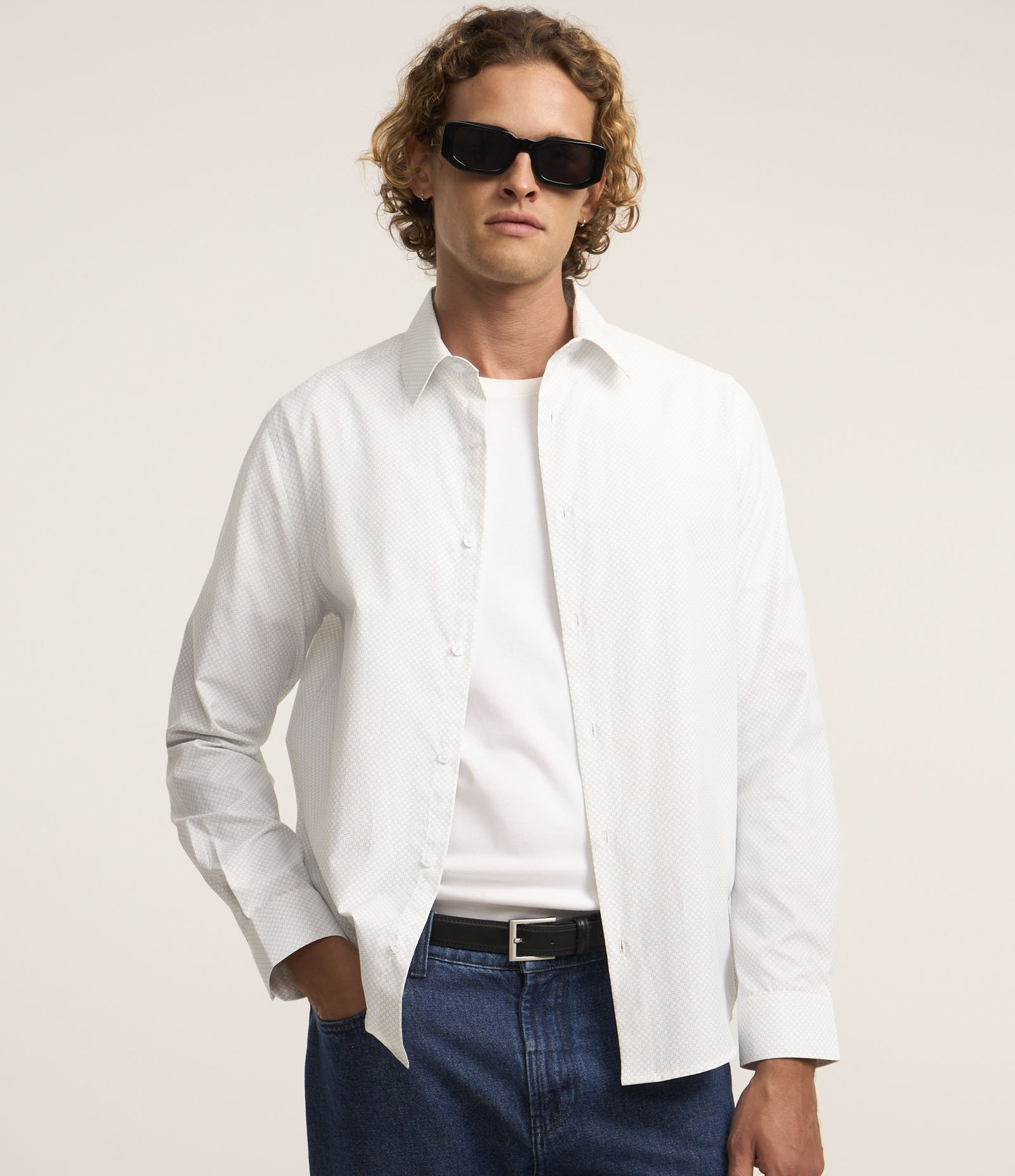Camisa Regular em Tricoline com Estampa Mini Print Branco 1