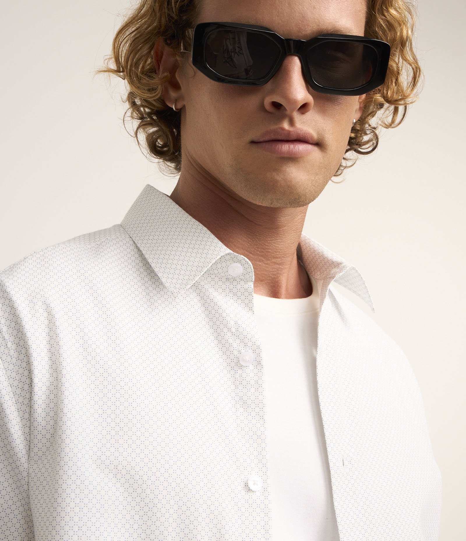 Camisa Regular em Tricoline com Estampa Mini Print Branco 3