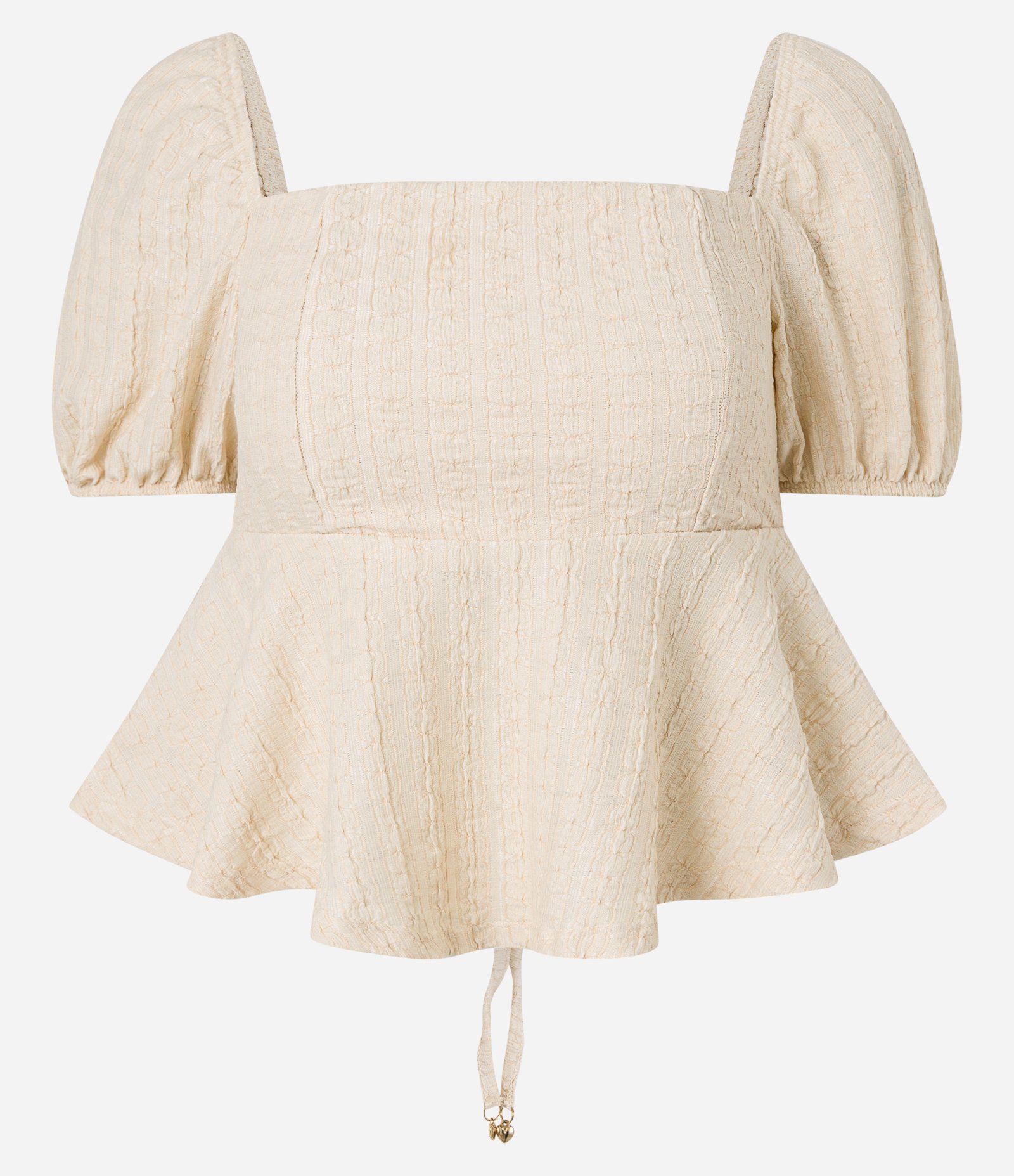 Blusa Texturizada com Manga Bufante e Amarração nas Costas Cru 6