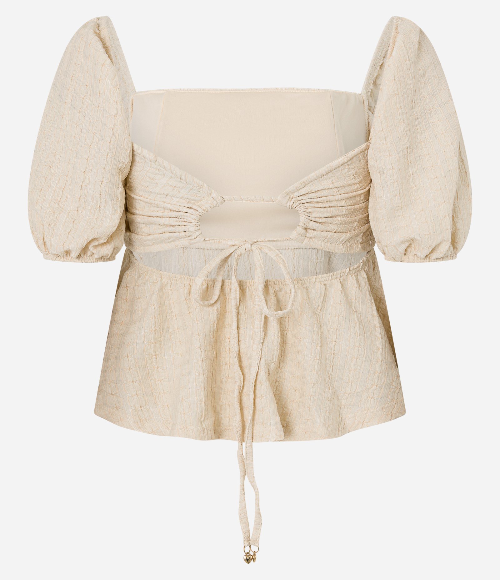 Blusa Texturizada com Manga Bufante e Amarração nas Costas Cru 8
