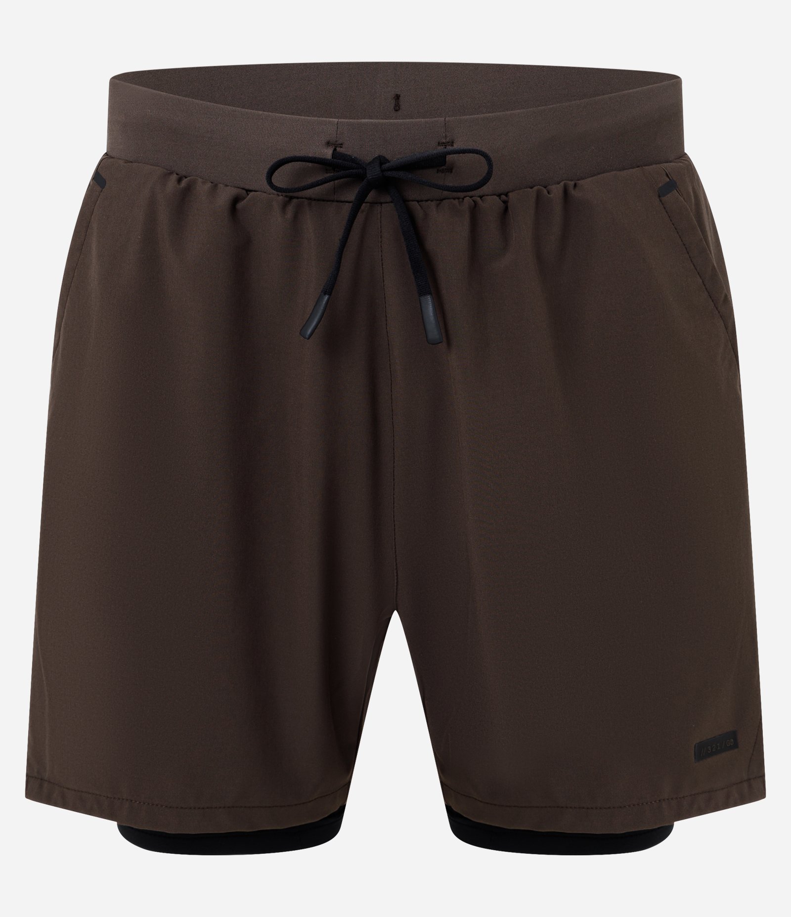 Bermuda Esportiva Corrida com Short de Compressão Marrom Escuro 8