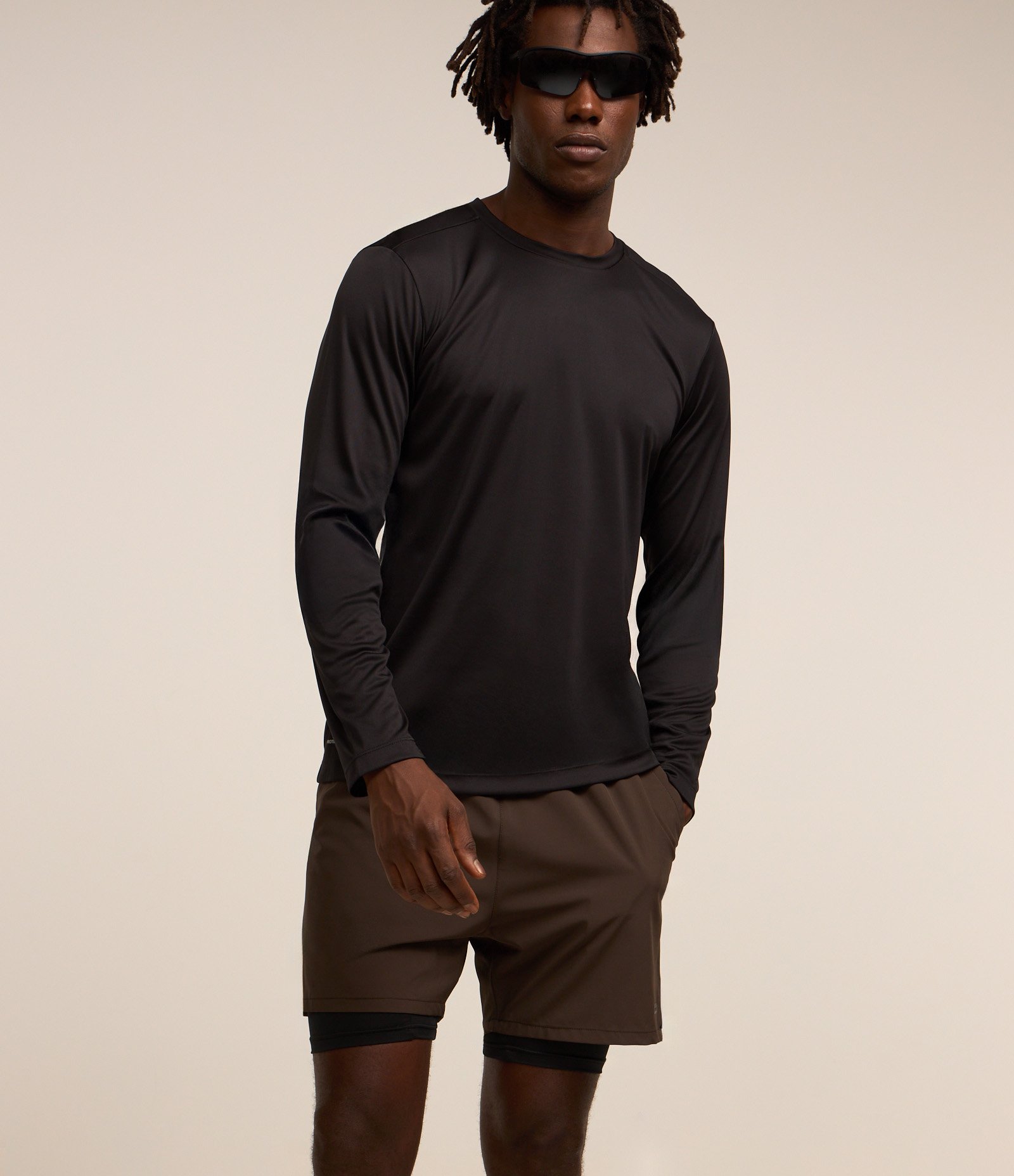 Bermuda Esportiva Corrida com Short de Compressão Marrom Escuro 3