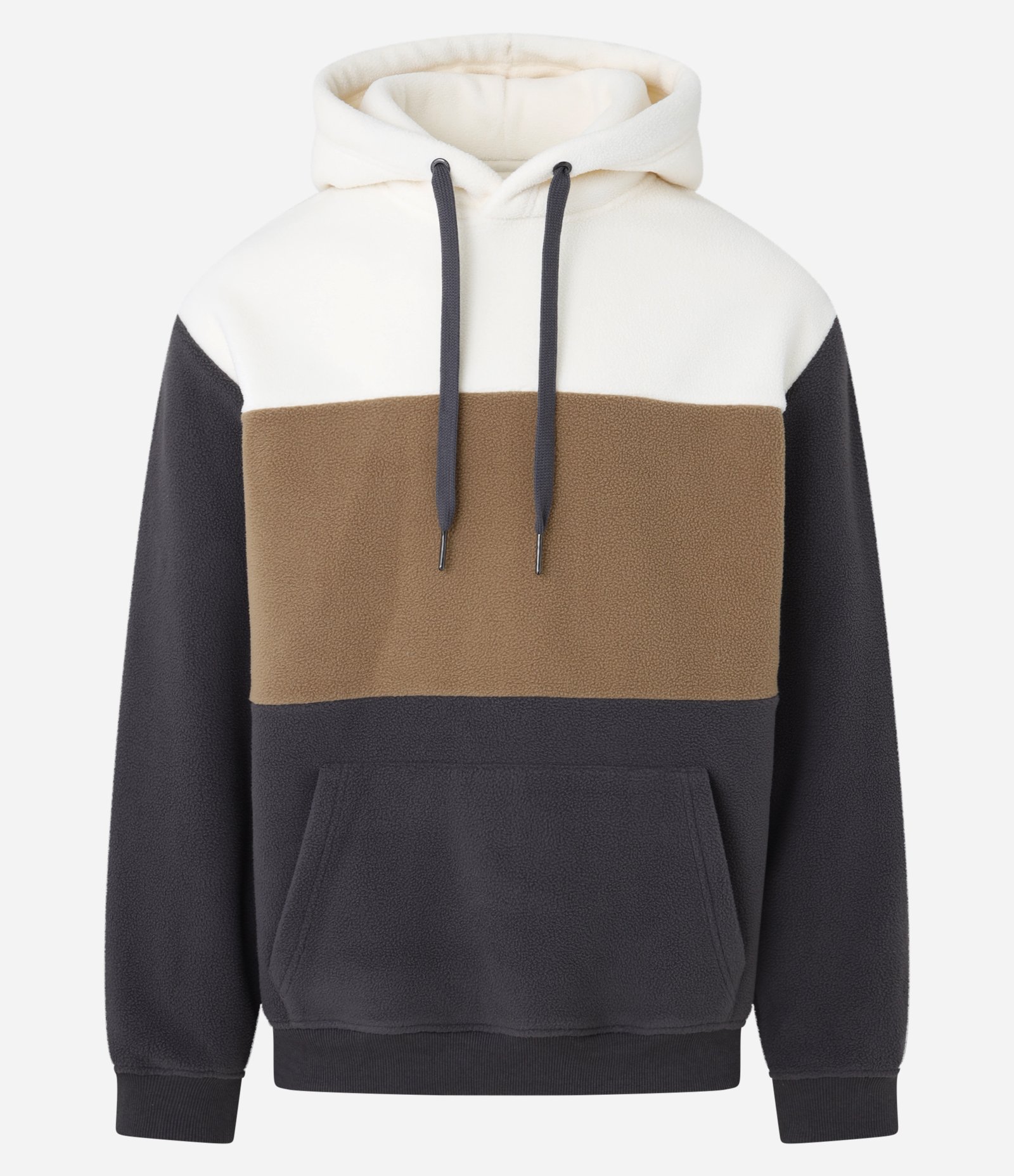 Blusão Fechado em Fleece com Blocos de Cor e Bolso Canguru Branco/Marrom/Preto 1