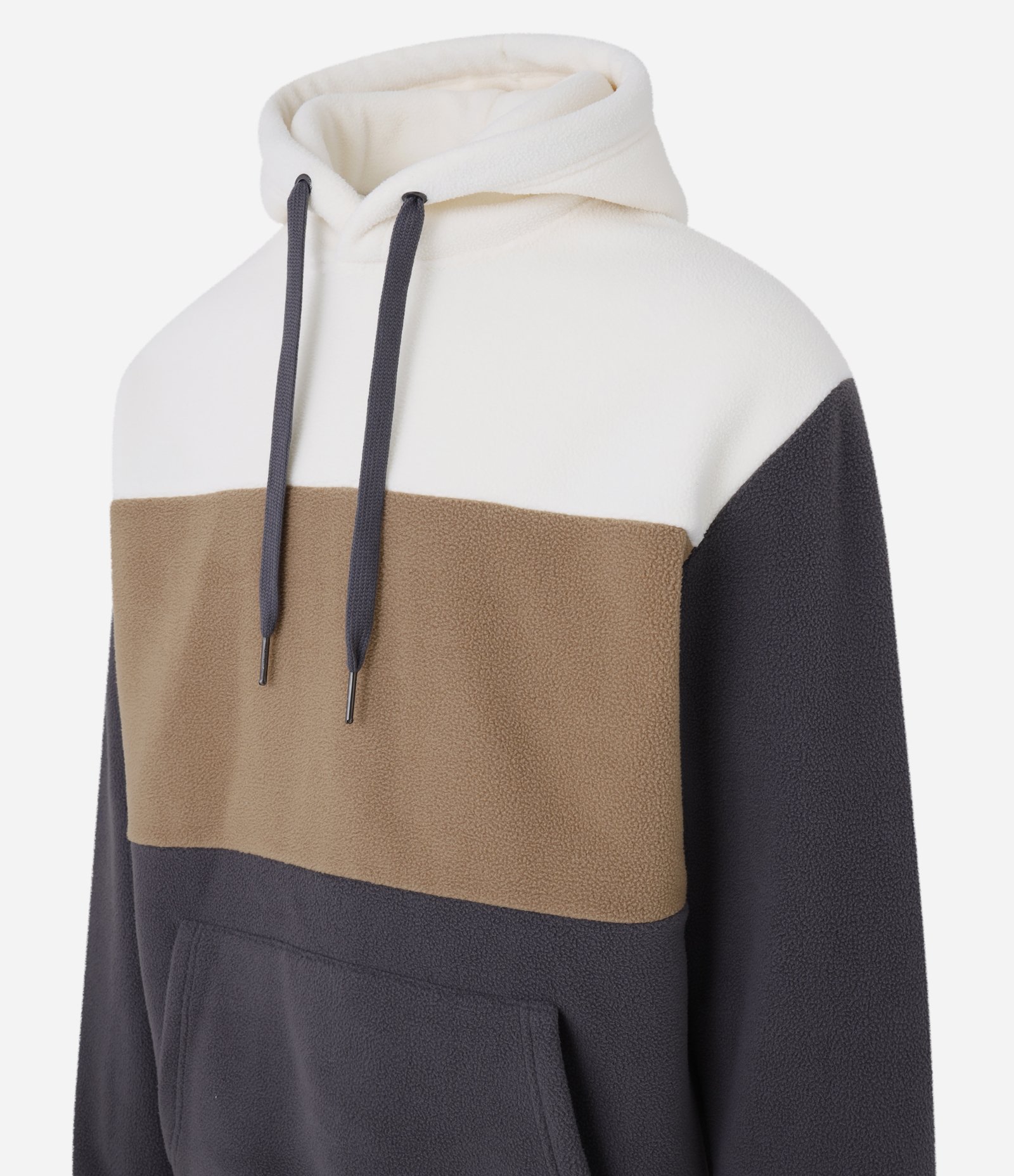 Blusão Fechado em Fleece com Blocos de Cor e Bolso Canguru Branco/Marrom/Preto 2