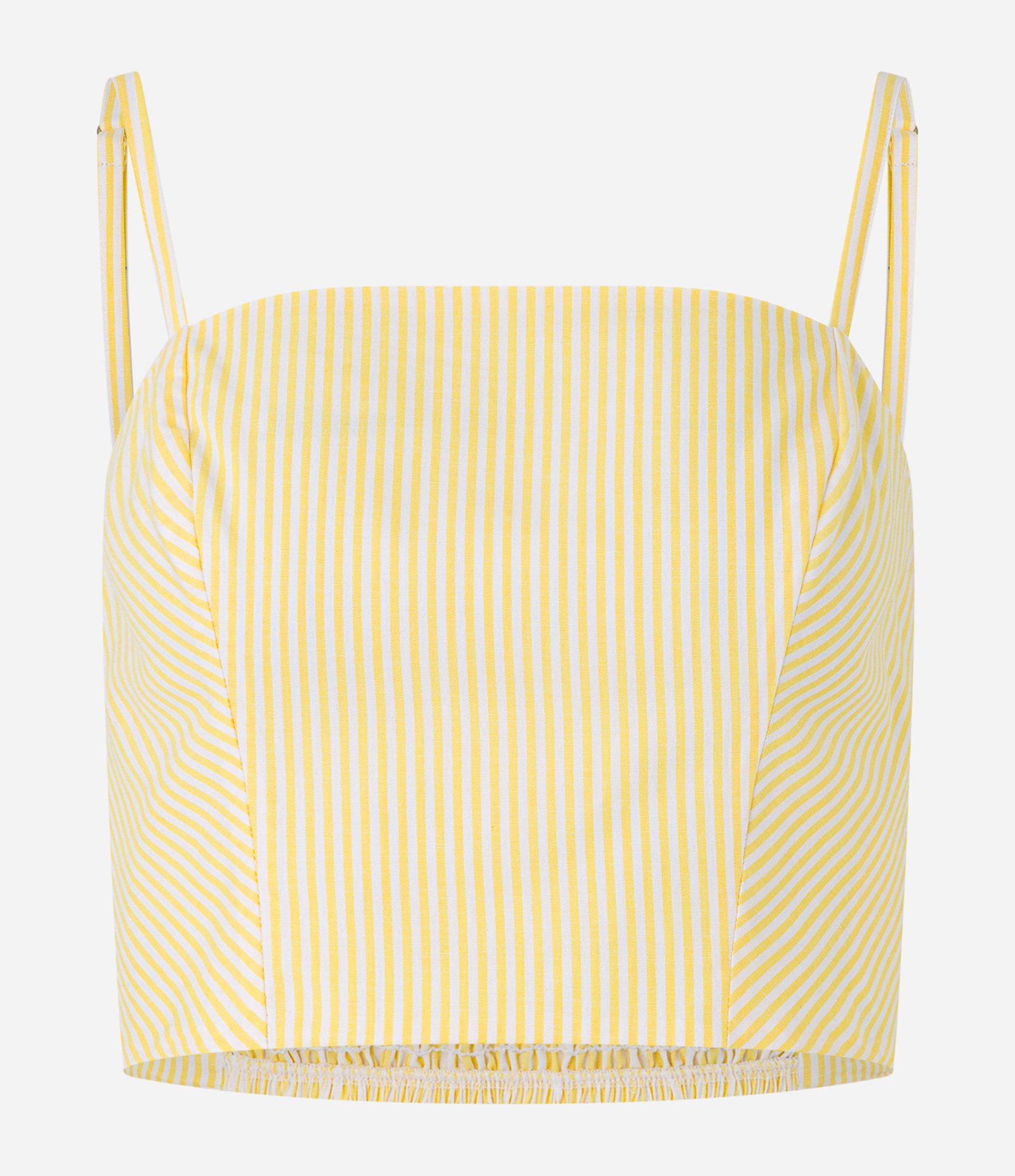 Blusa Cropped em Tricoline Listrada com Fio Tinto Amarelo 6