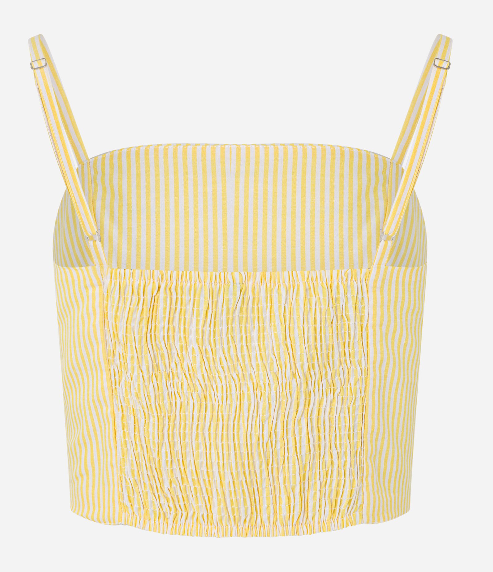 Blusa Cropped em Tricoline Listrada com Fio Tinto Amarelo 7