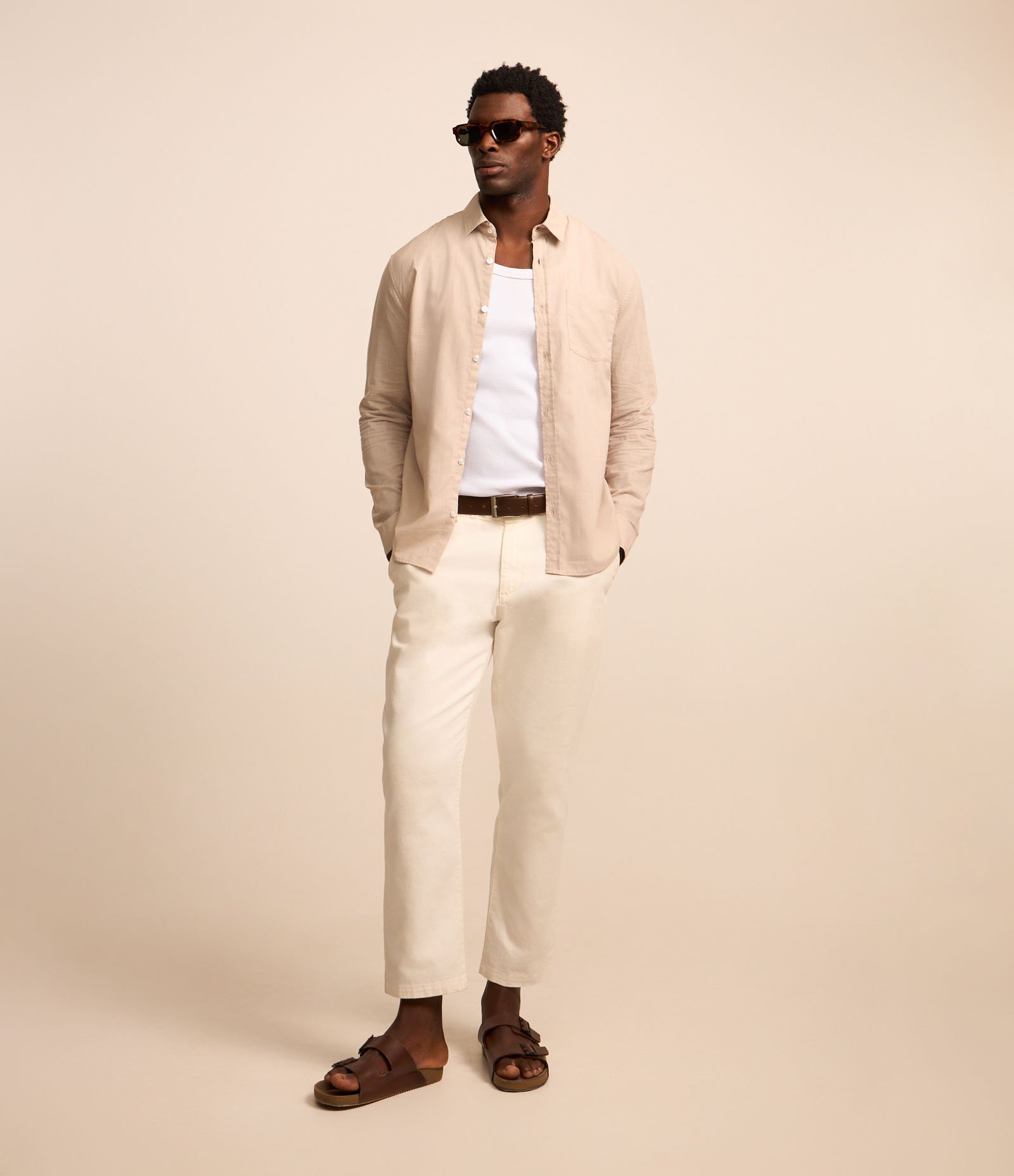 Camisa Regular em Voil com Textura Flamê Bege 2