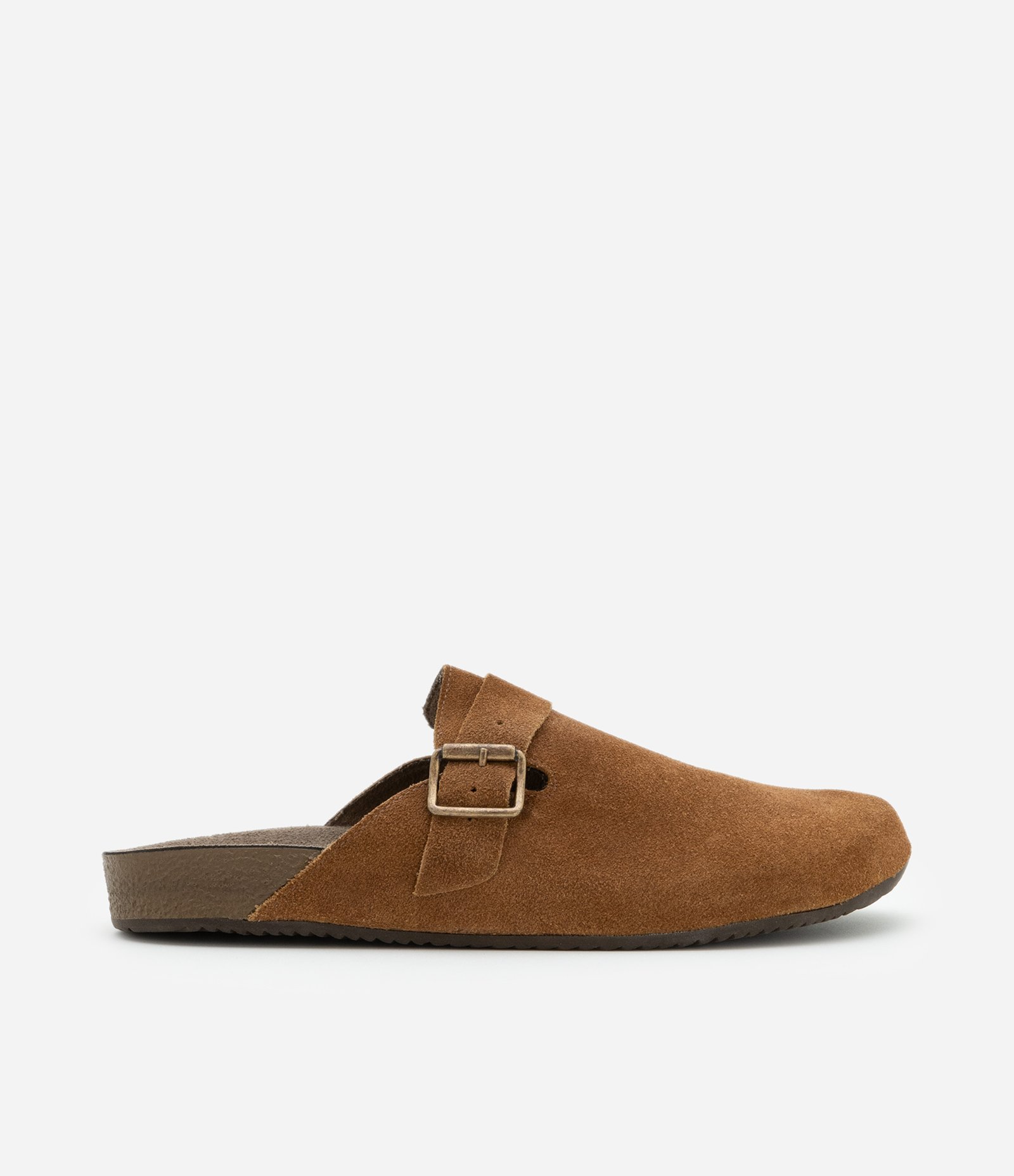 Chinelo Mule em Camurça com Tira Larga e Fivela 1