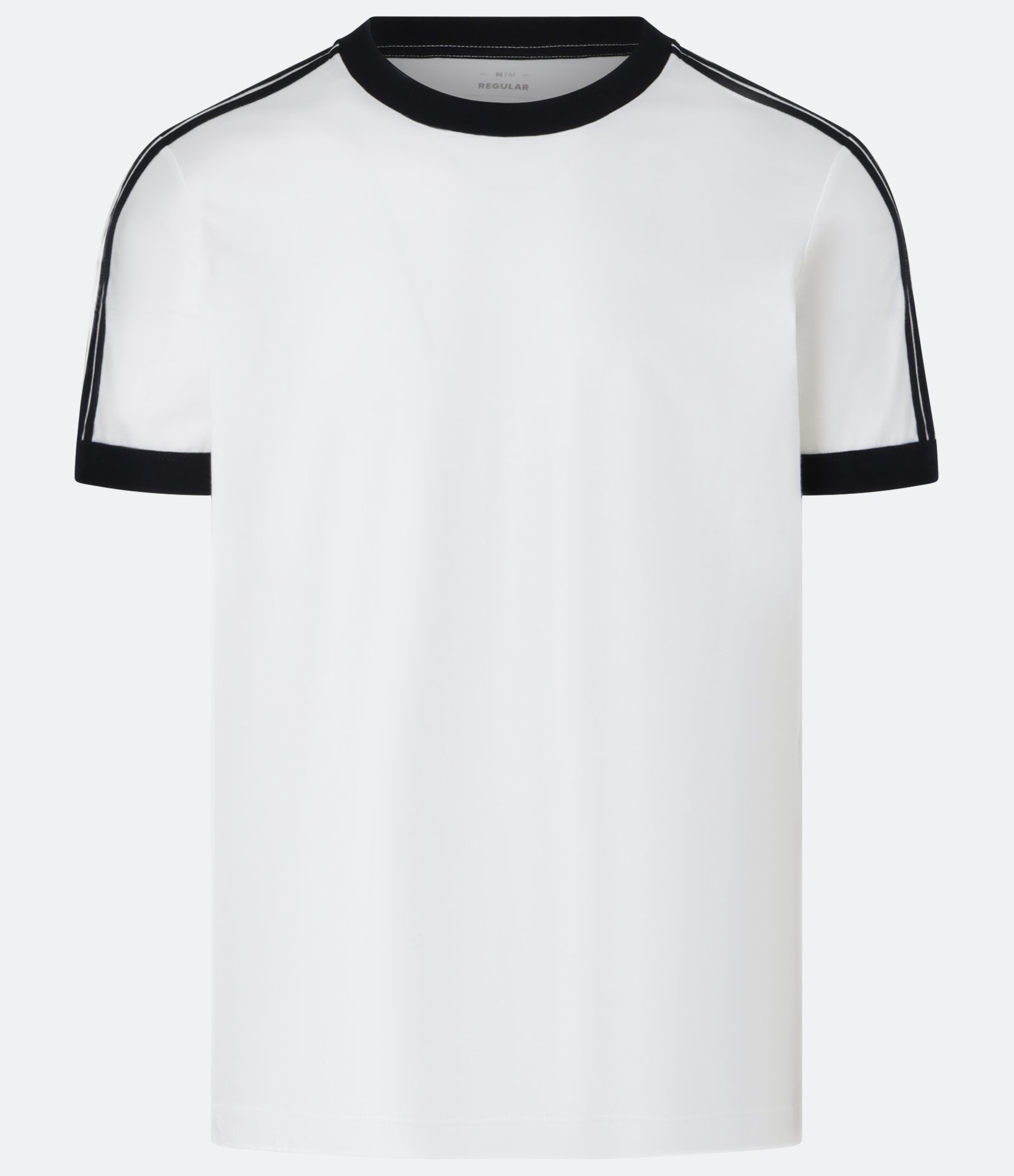 Camiseta Regular em Algodão com Listras nos Ombros Branco/Preto 5