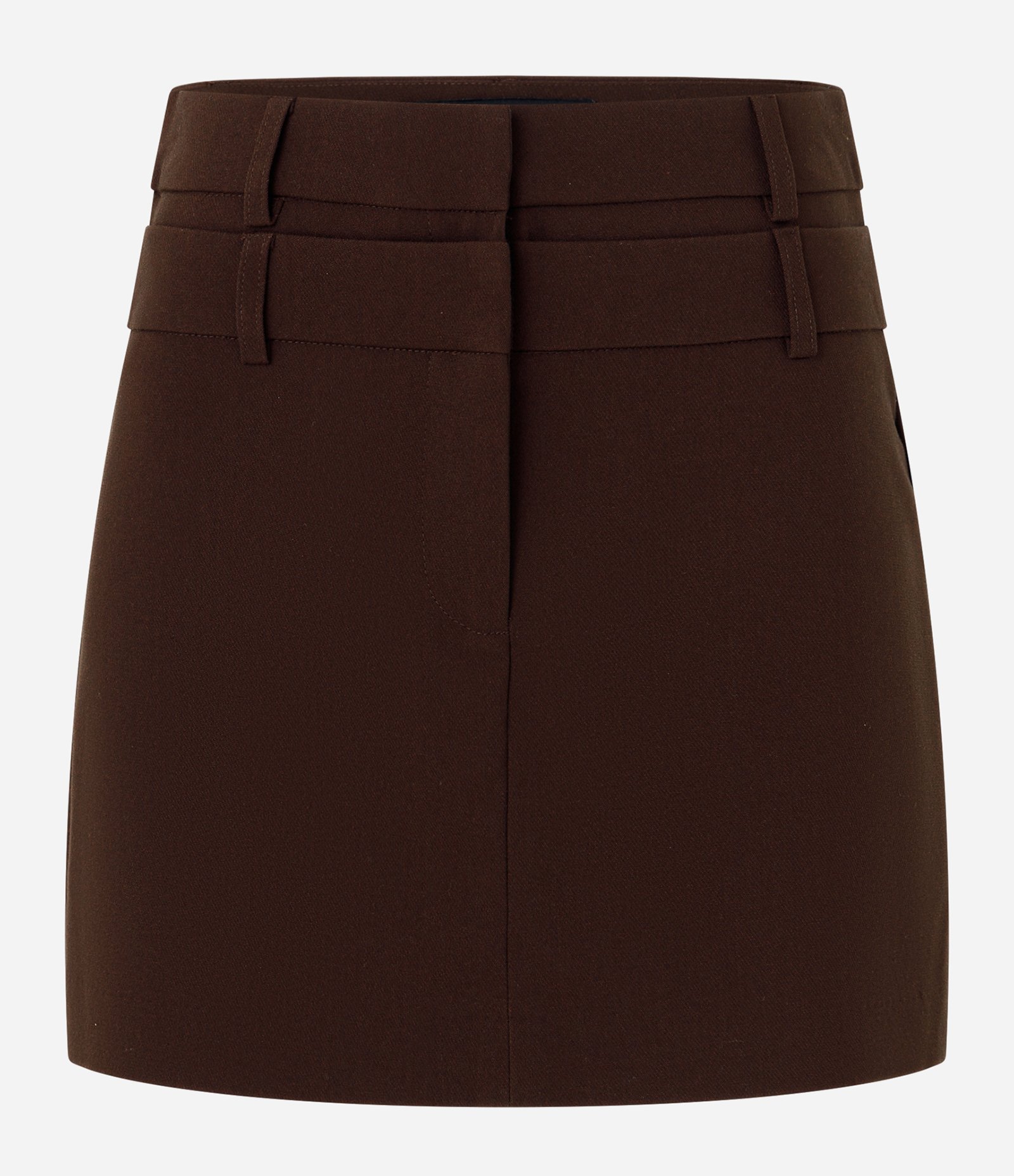 Saia Curta em Alfaiataria com Cós Duplo Marrom 1