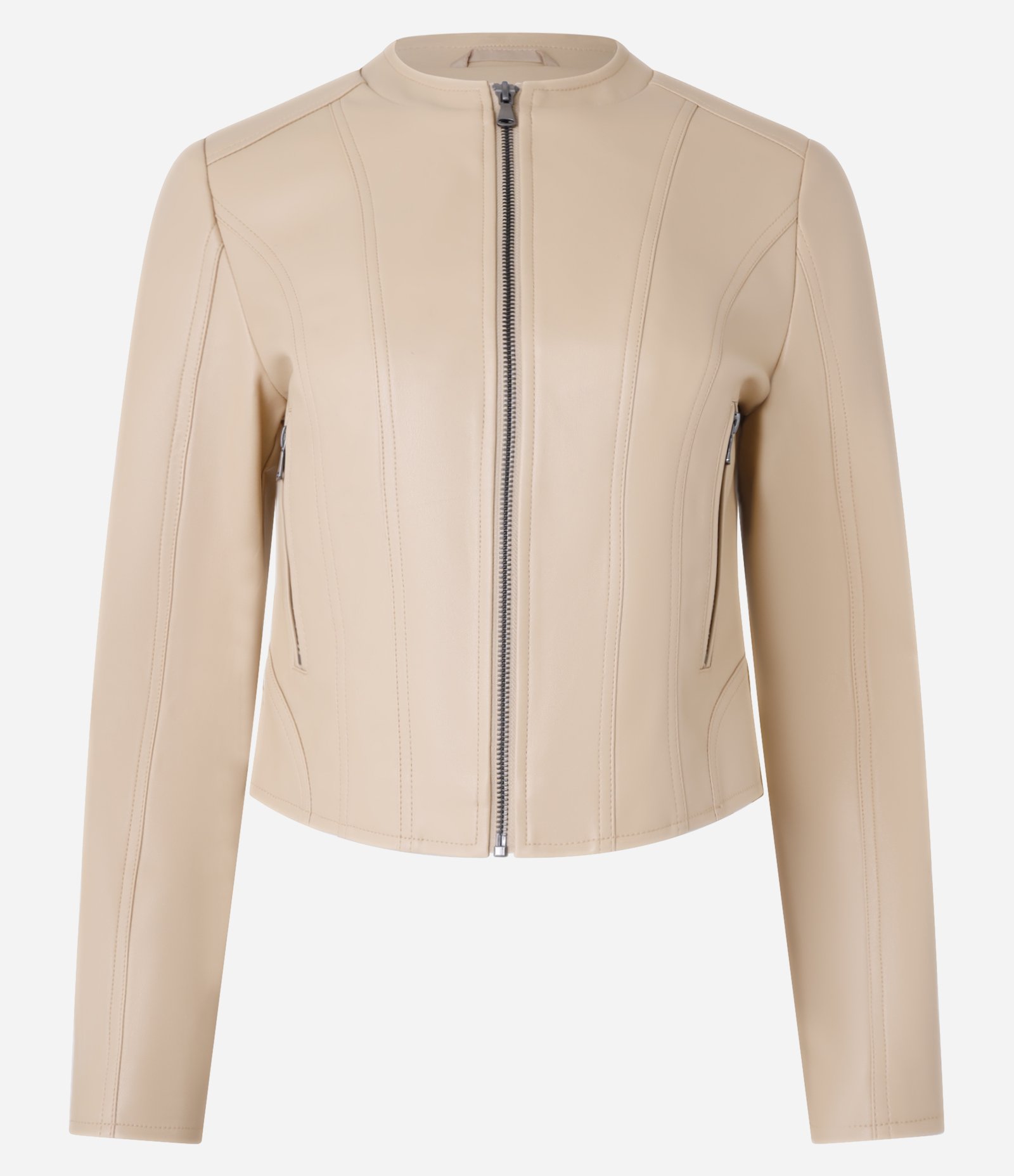 Jaqueta Básica em Pu com Zíper Tratorado Bege Claro 5