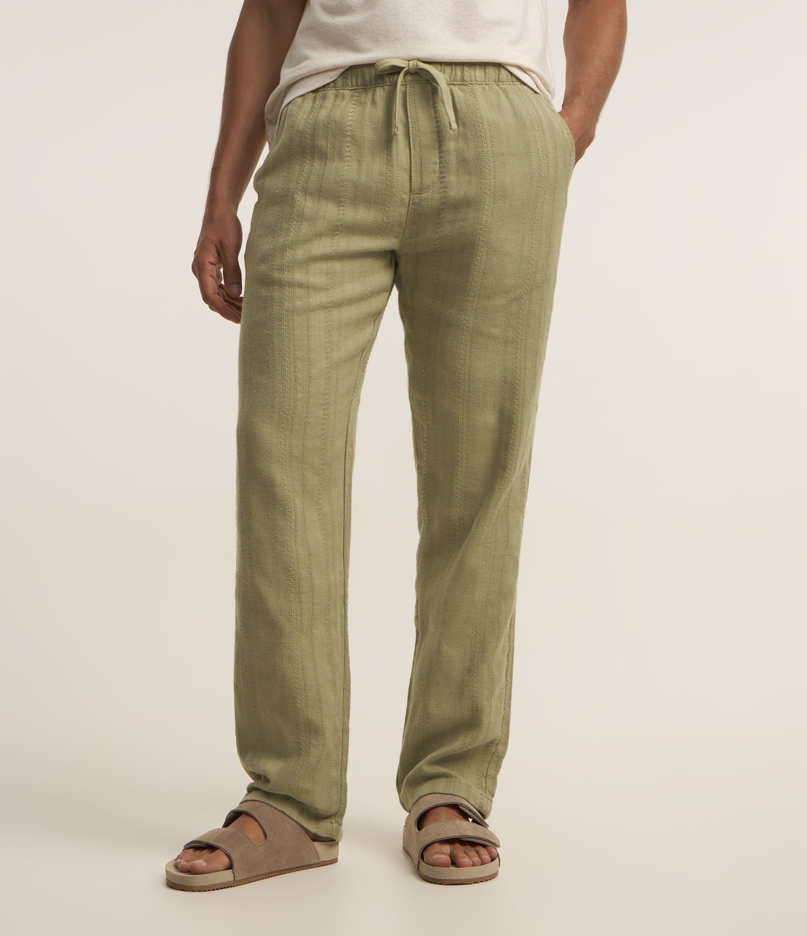 Calça em Algodão com Cós Elástico e Textura Rústica Verde 3