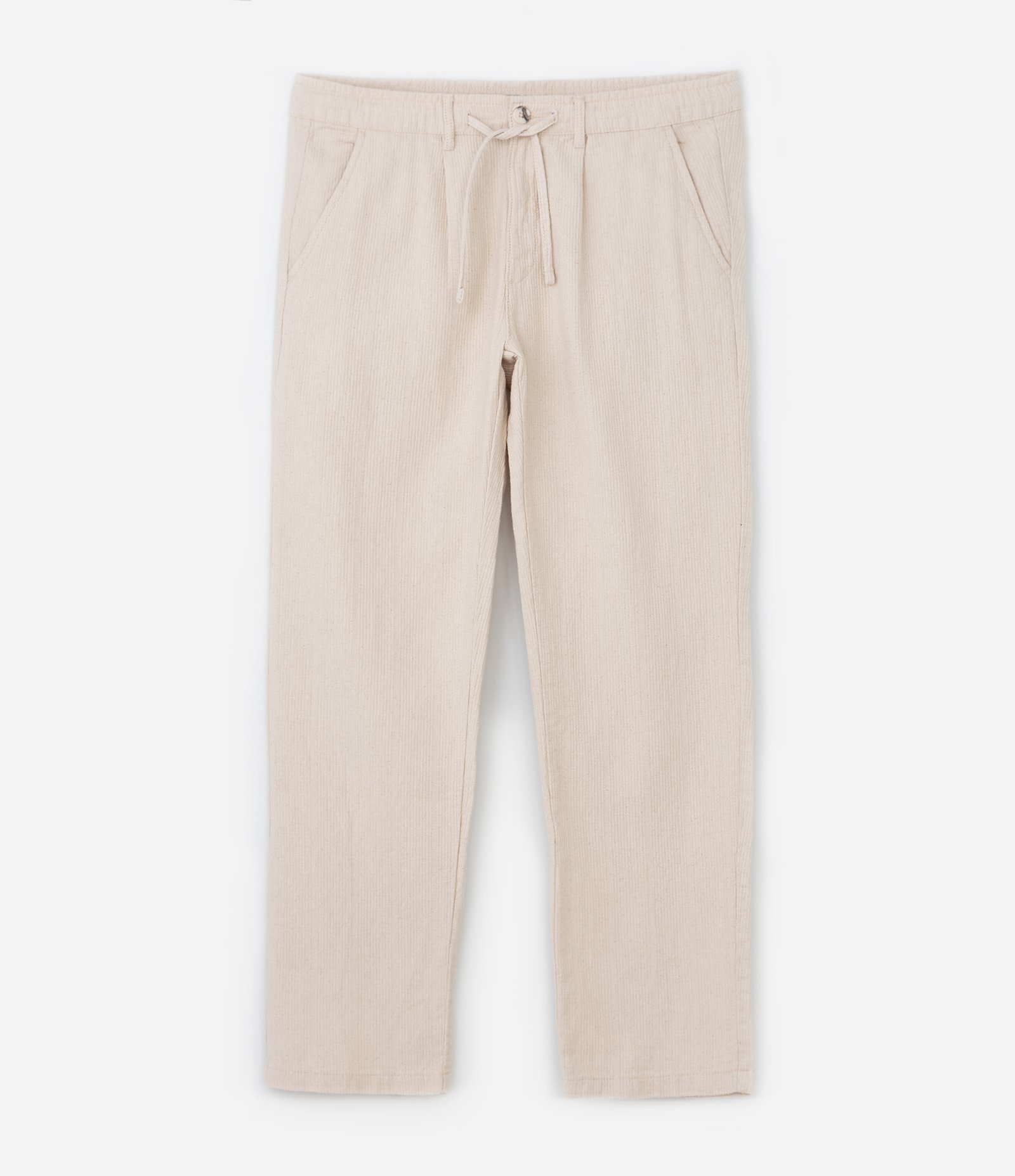 Calça em Algodão com Cós Elástico e Textura Bege 1