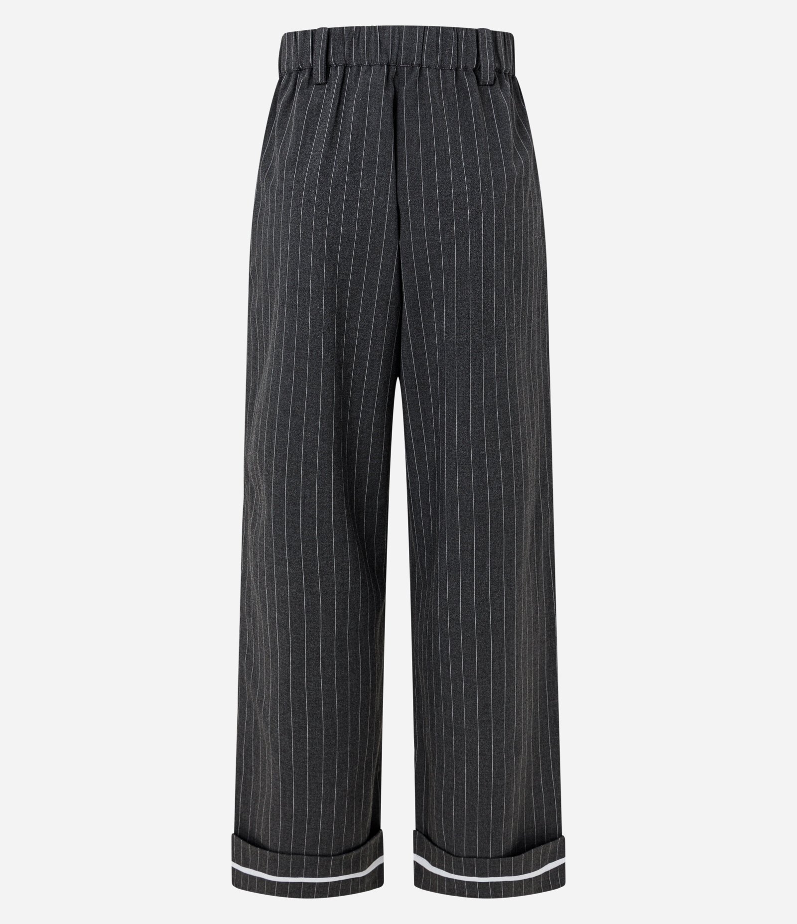 Calça Wide Leg em Alfaiataria com Listras e Barra Dobrada Cinza 7