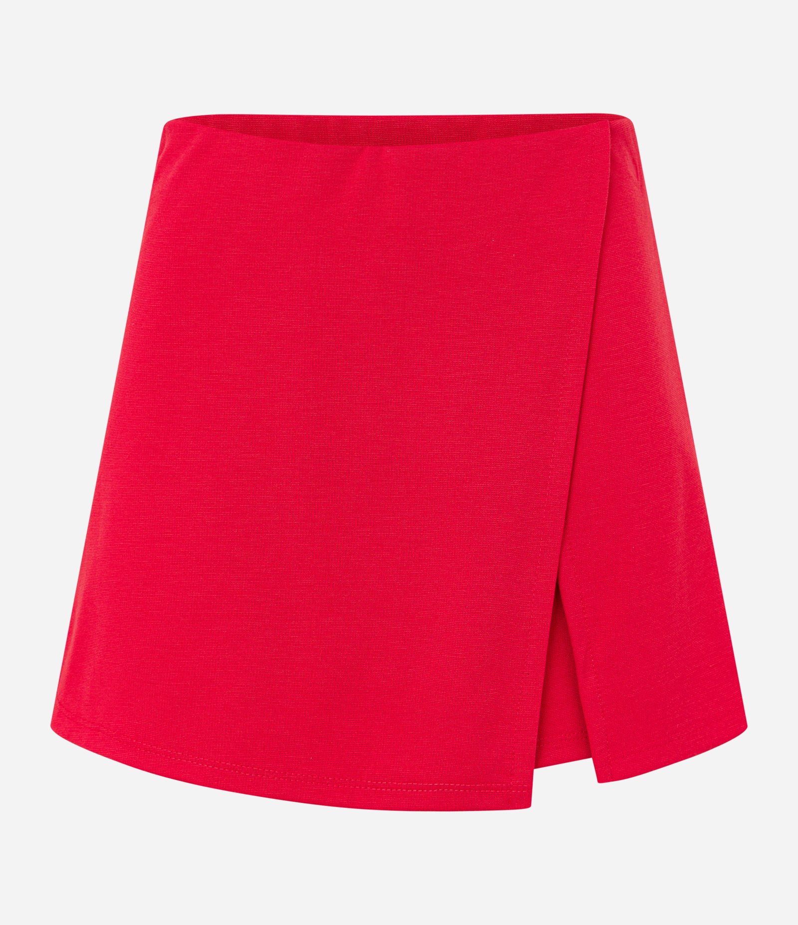 Short Saia Curto em Ponto Roma Transpassado e com Fenda Vermelho 5