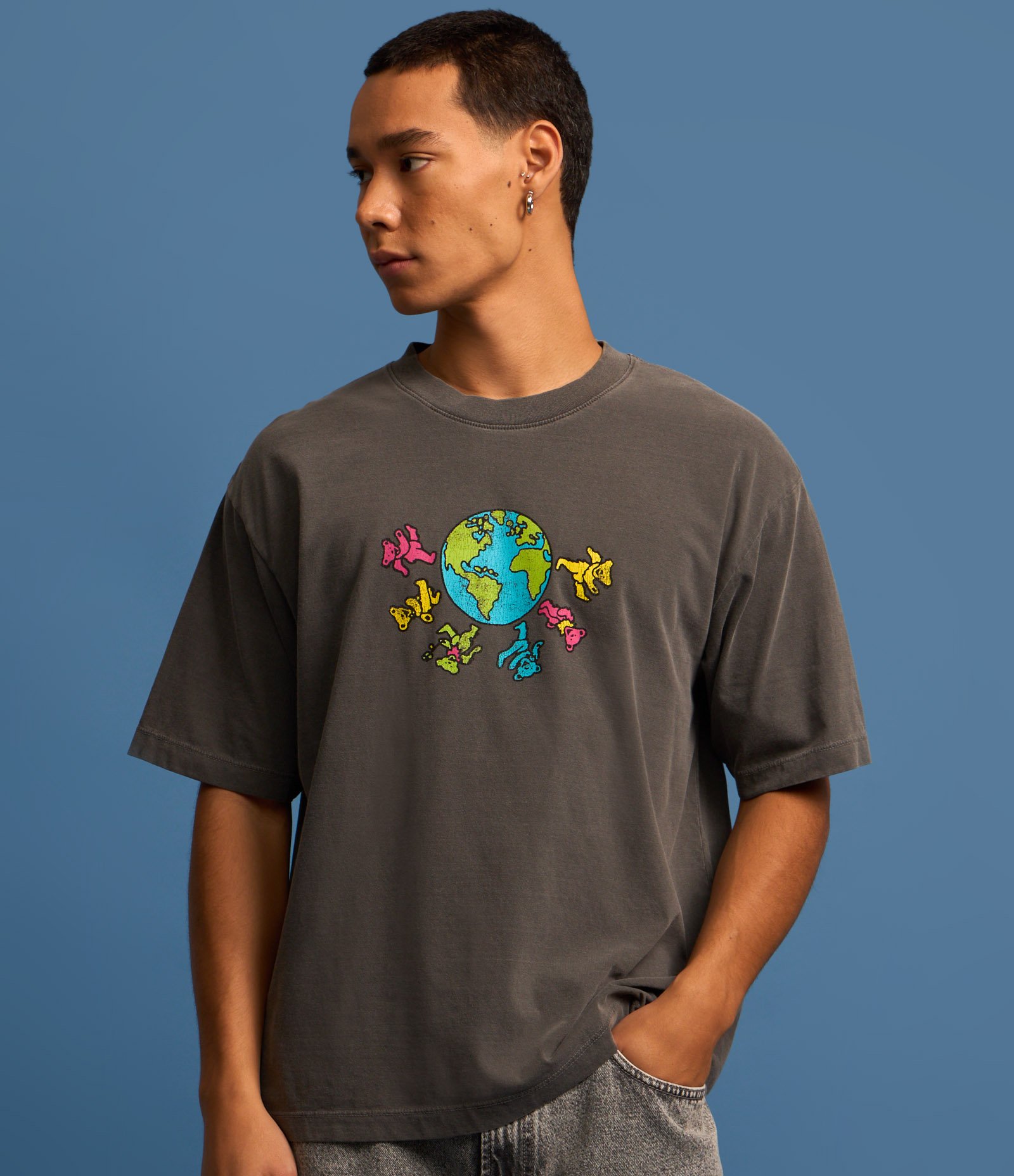 Camiseta Boxy em Algodão com Estampa Grateful Dead Cinza 3