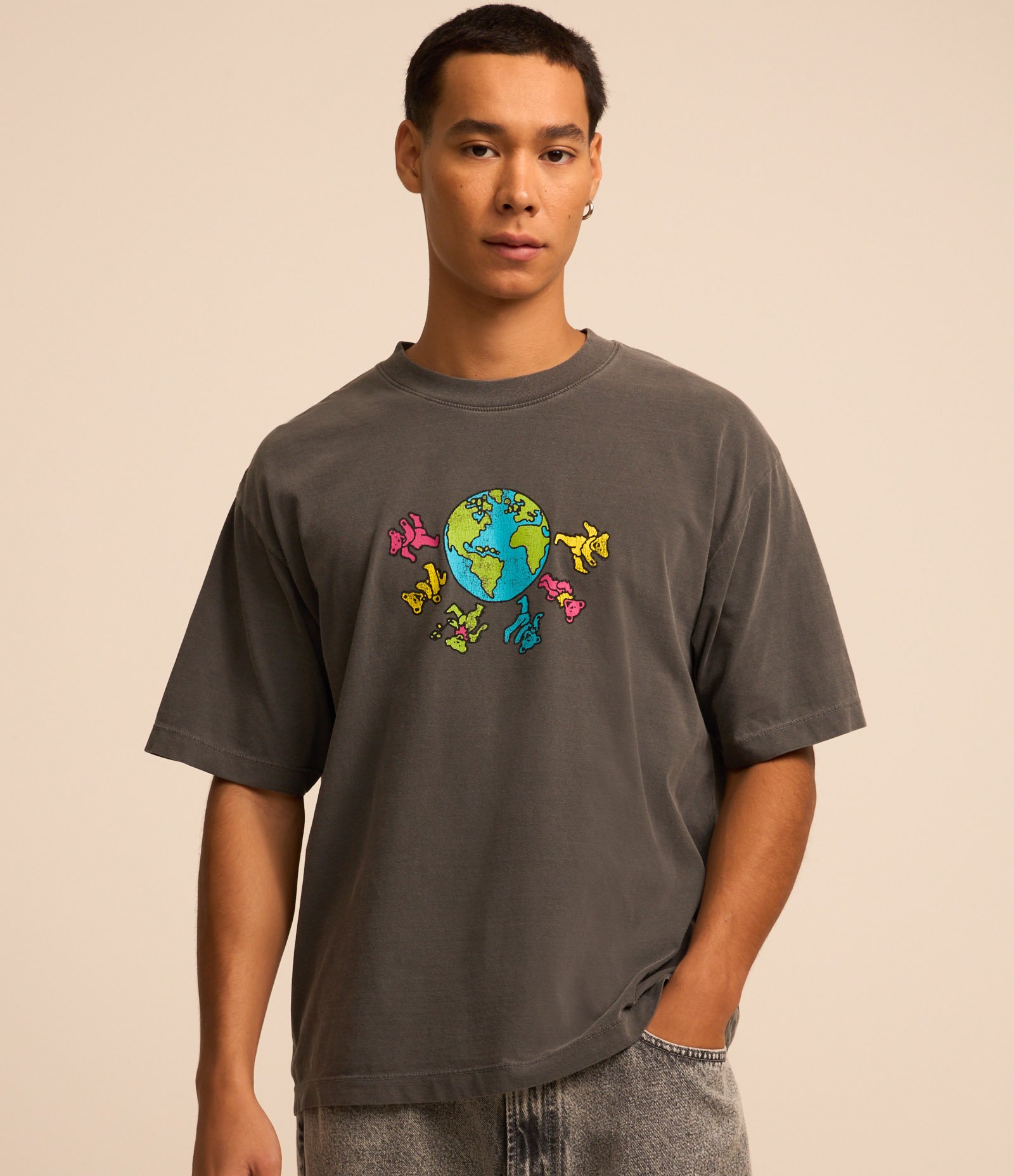 Camiseta Boxy em Algodão com Estampa Grateful Dead Cinza 5
