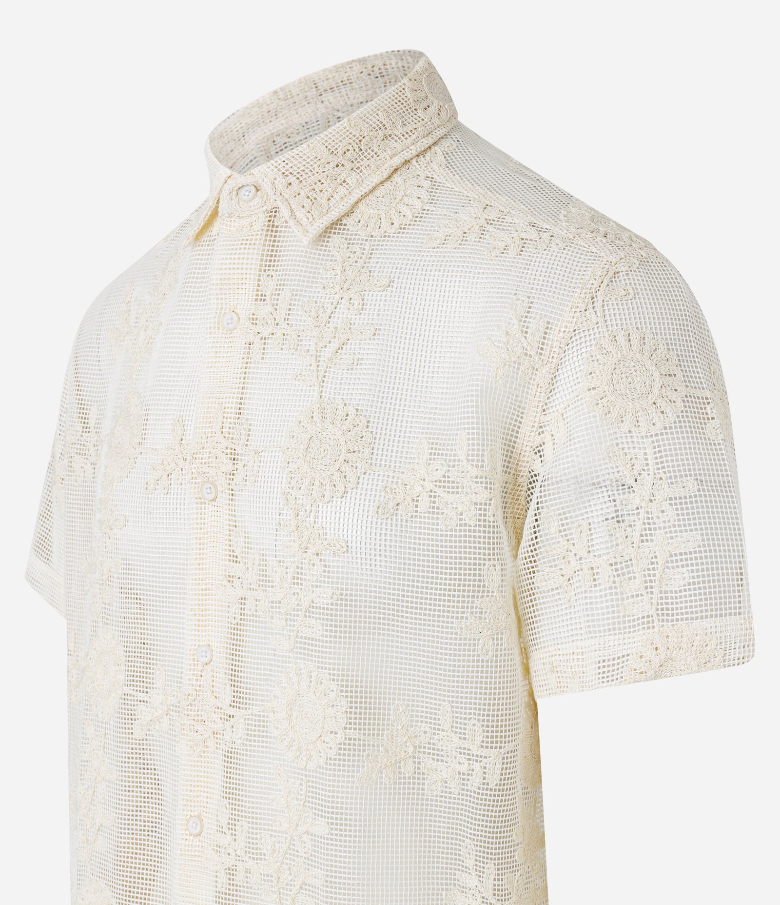 Camisa Regular em Tricô com Textura e Estampa Bordada Floral Bege 6